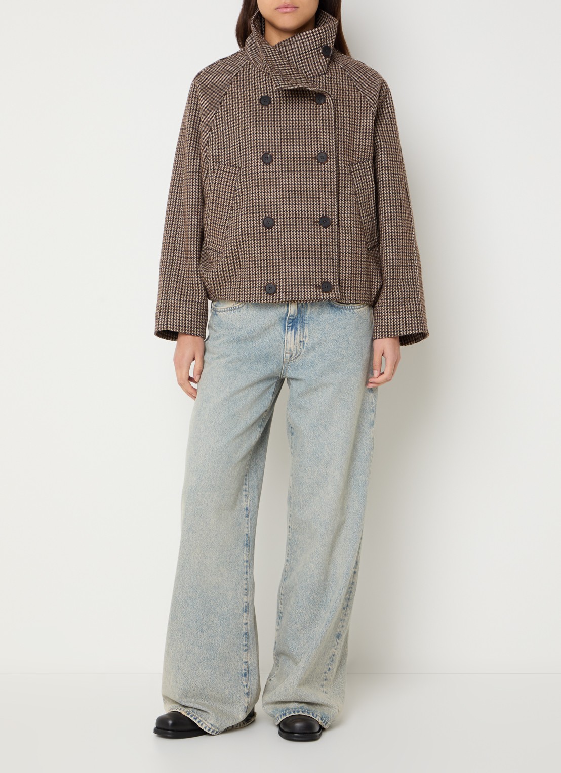 Bellerose Mantel in wolblend met pied-de-poule dessin - voorkant 3 bruin