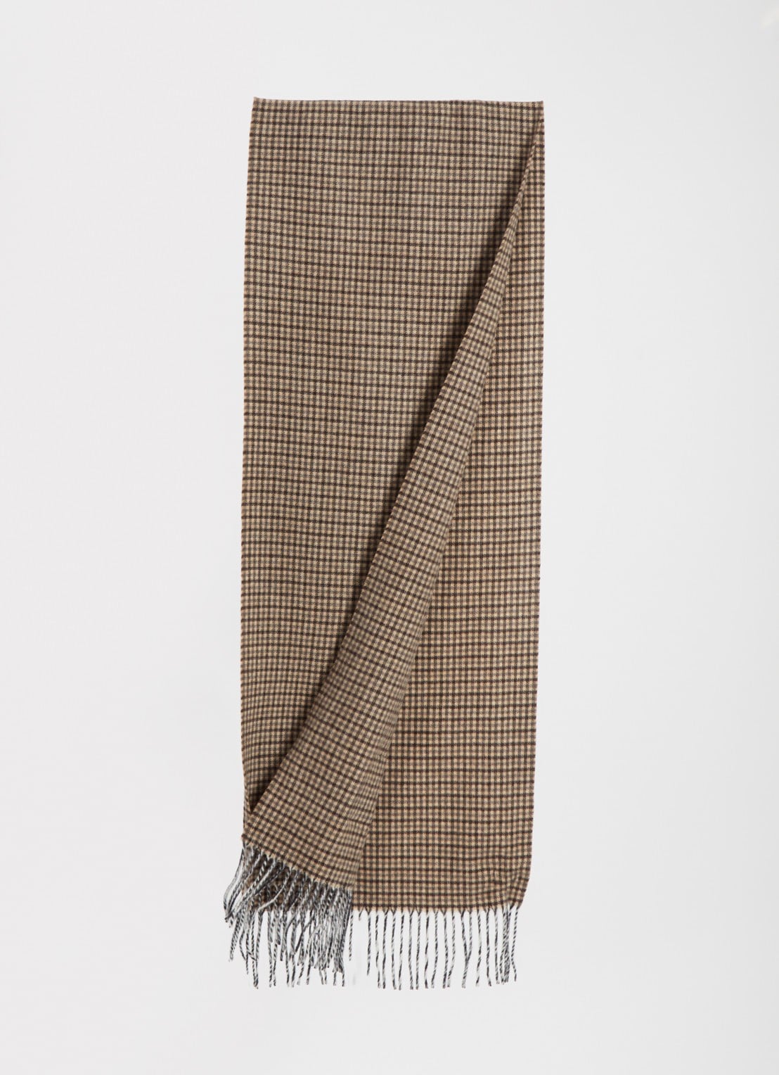 Bellerose Mutch sjaal van scheerwol met ruitdessin 120 x 35 cm - detail lichtbruin