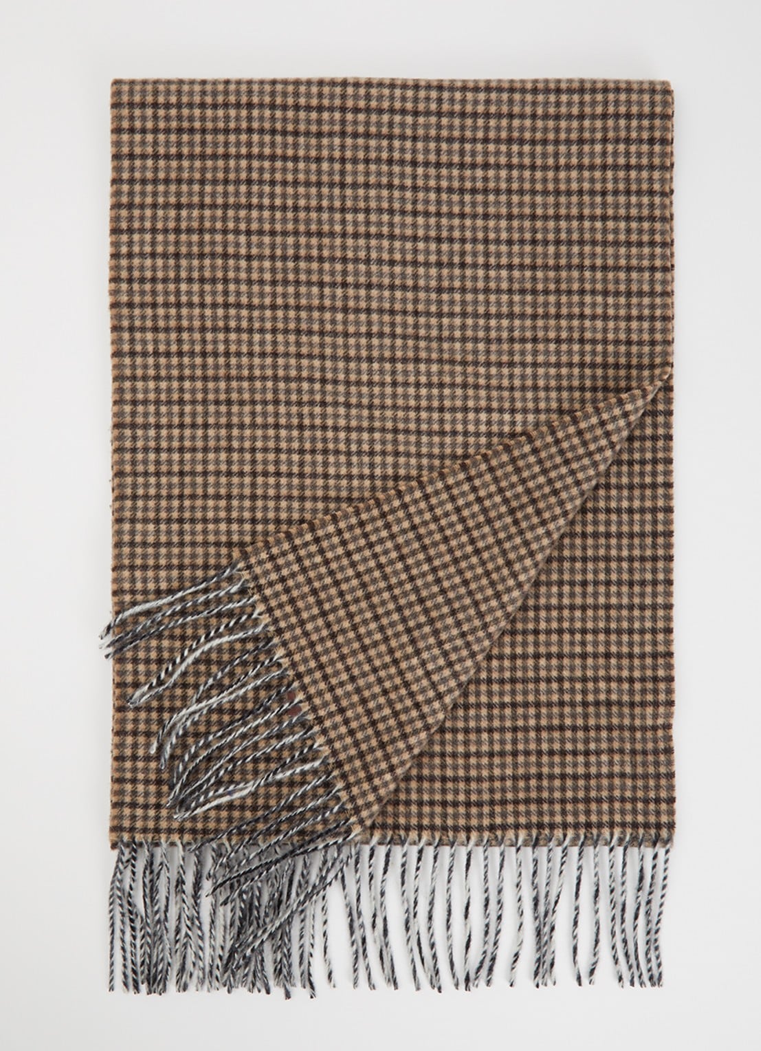Bellerose Mutch sjaal van scheerwol met ruitdessin 120 x 35 cm - voorkant 3 lichtbruin