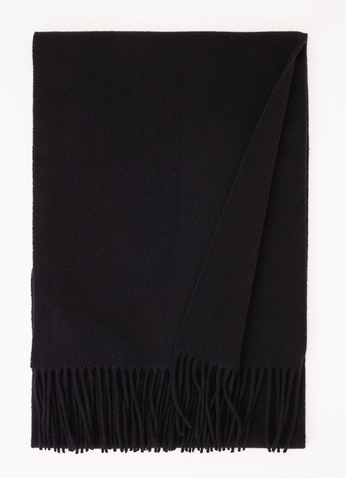 Bellerose Mutch sjaal van wol met franjes 200 x 35 cm - voorkant zwart