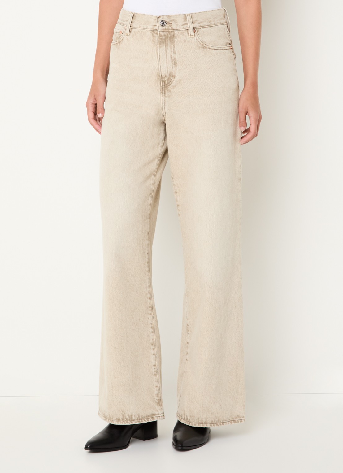 Bellerose Parthe high waist wide fit jeans met gekleurde wassing - detail beige
