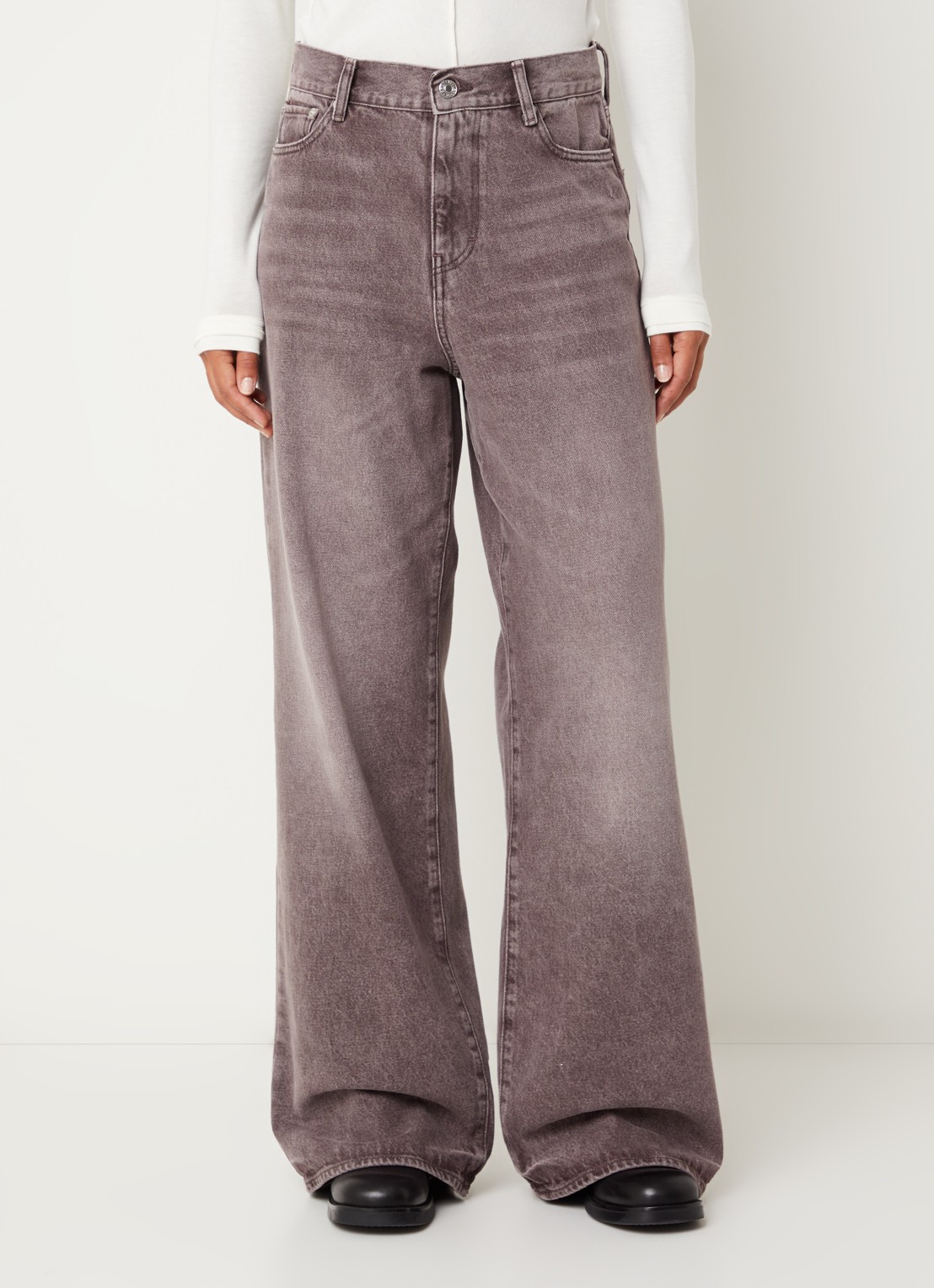 Bellerose Parthe high waist wide fit jeans met gekleurde wassing - detail 2 bordeauxrood