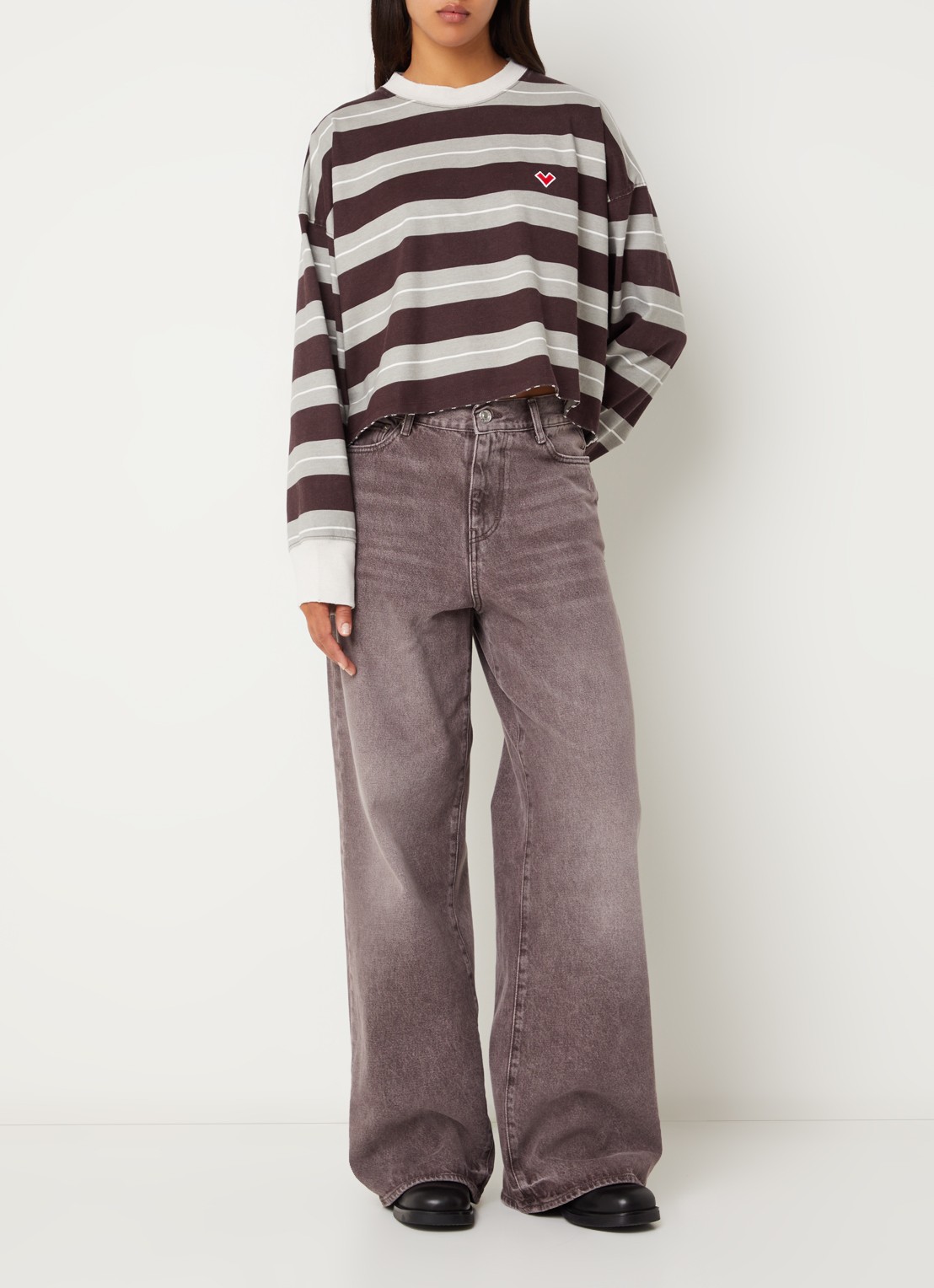 Bellerose Parthe high waist wide fit jeans met gekleurde wassing - voorkant 5 bordeauxrood