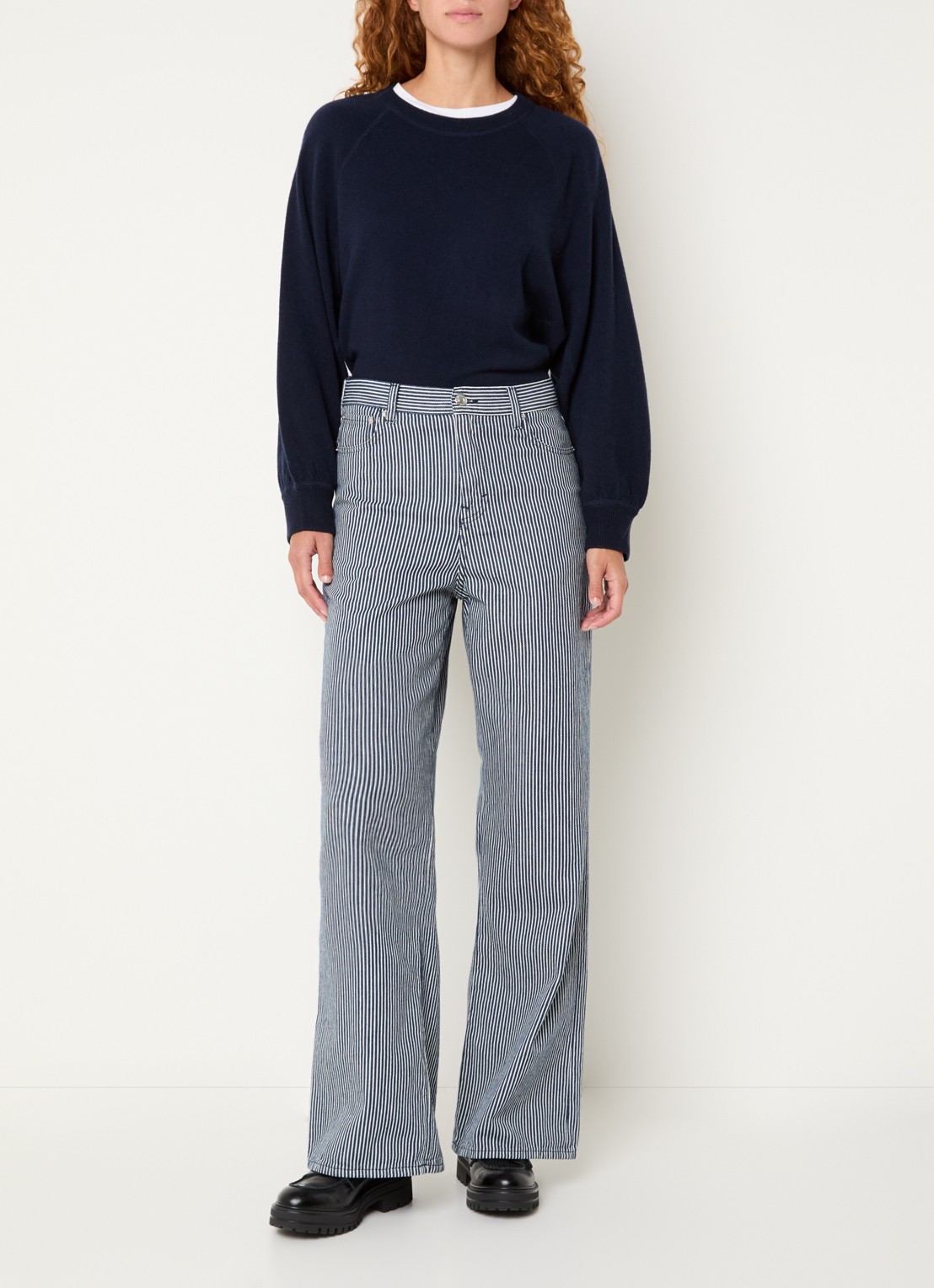 Bellerose Parthe high waist wide fit jeans met gekleurde wassing - voorkant 4 donkerblauw