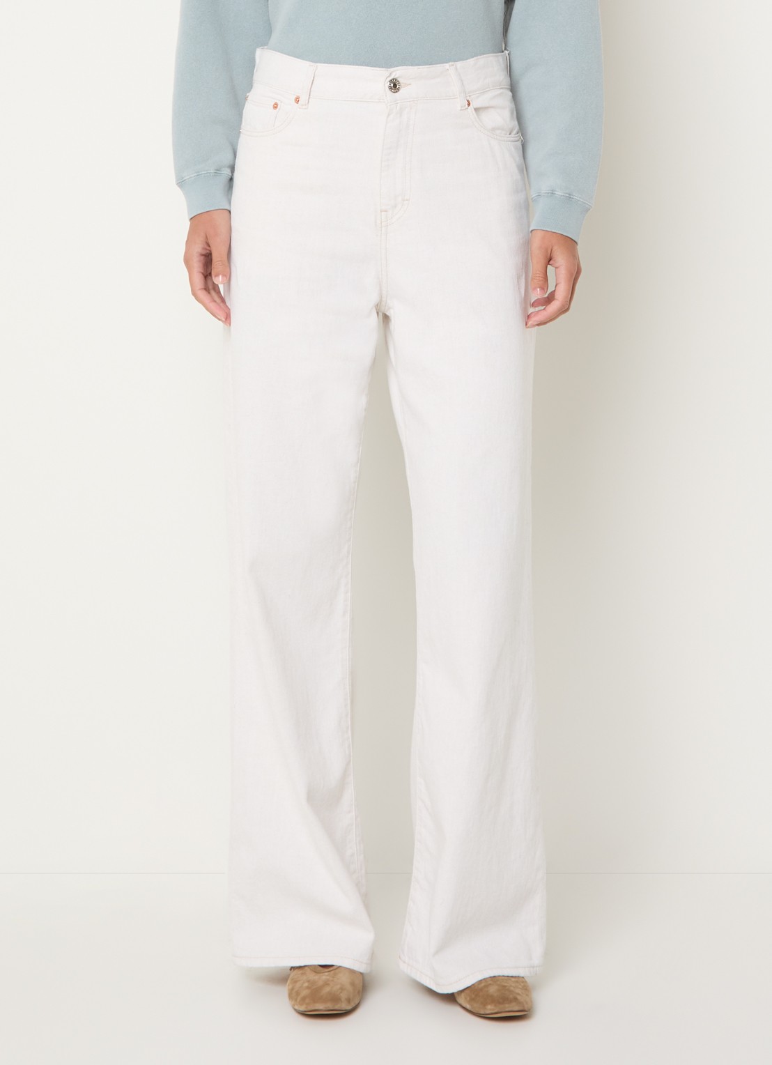 Bellerose Parthe high waist wide fit jeans met gekleurde wassing - detail gebroken wit
