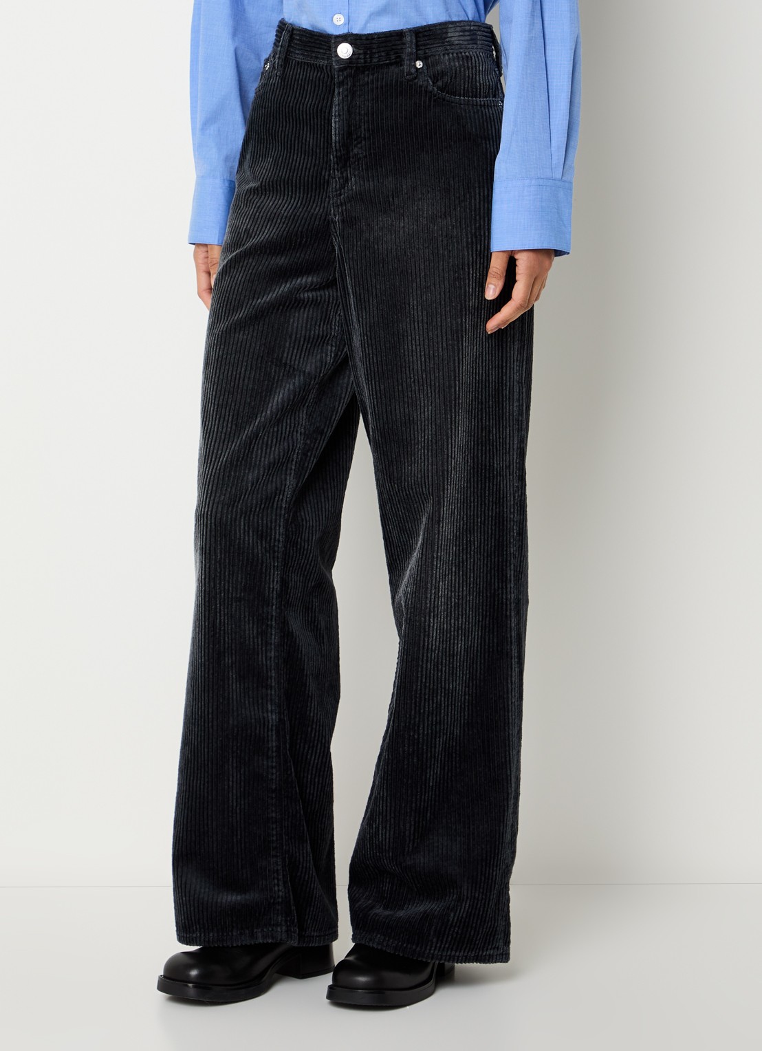Bellerose Parthe high waist wide leg jeans met gekleurde wassing - detail antraciet