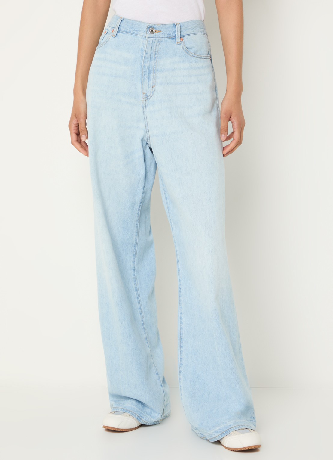 Bellerose Parthe high waist wide leg jeans met lichte wassing - detail indigo