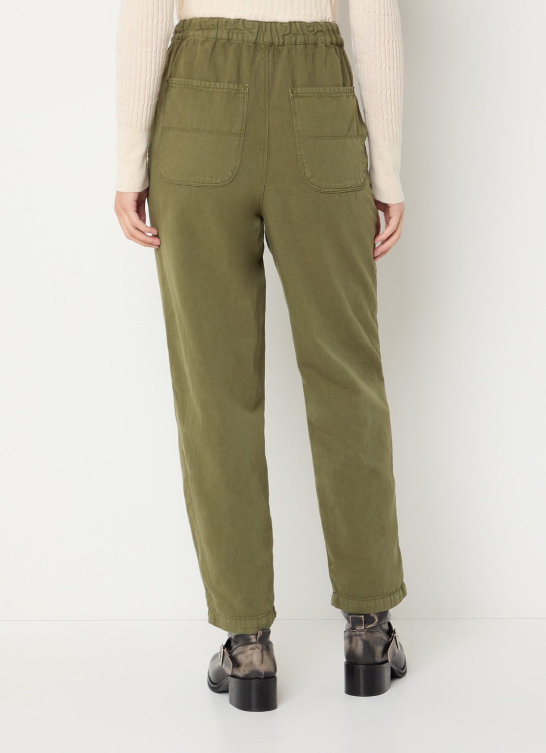Bellerose Pasop high waist cropped tapered fit broek met steekzakken - achterkant 4 mosgroen