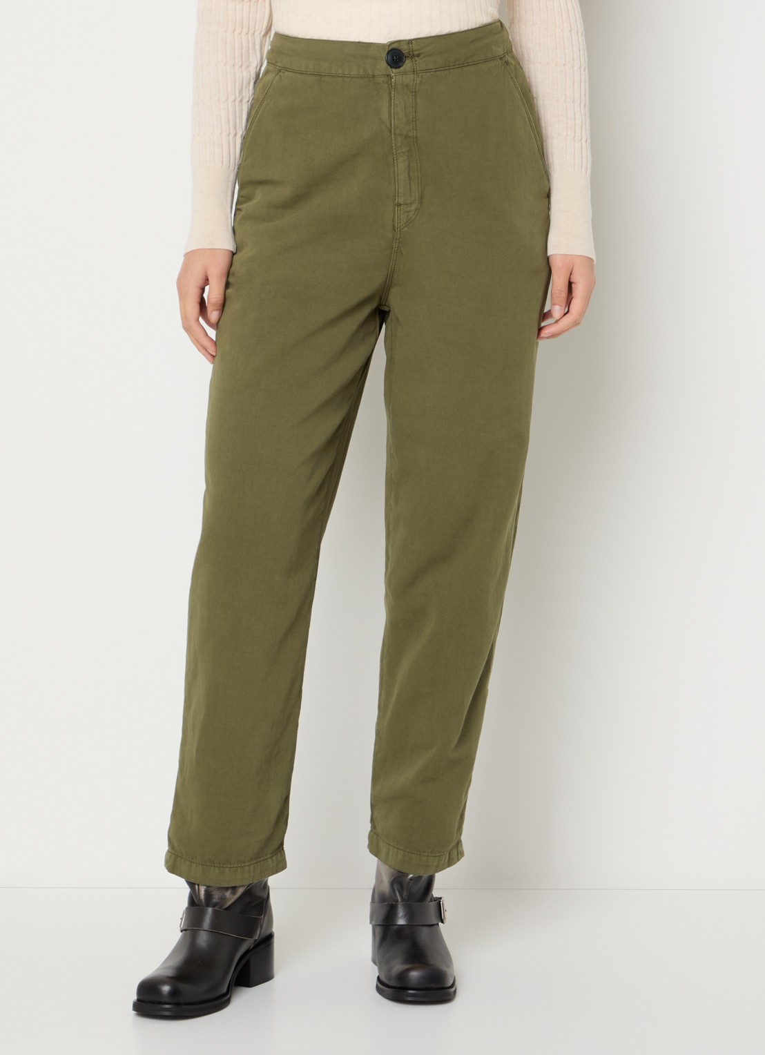 Bellerose Pasop high waist cropped tapered fit broek met steekzakken - detail mosgroen