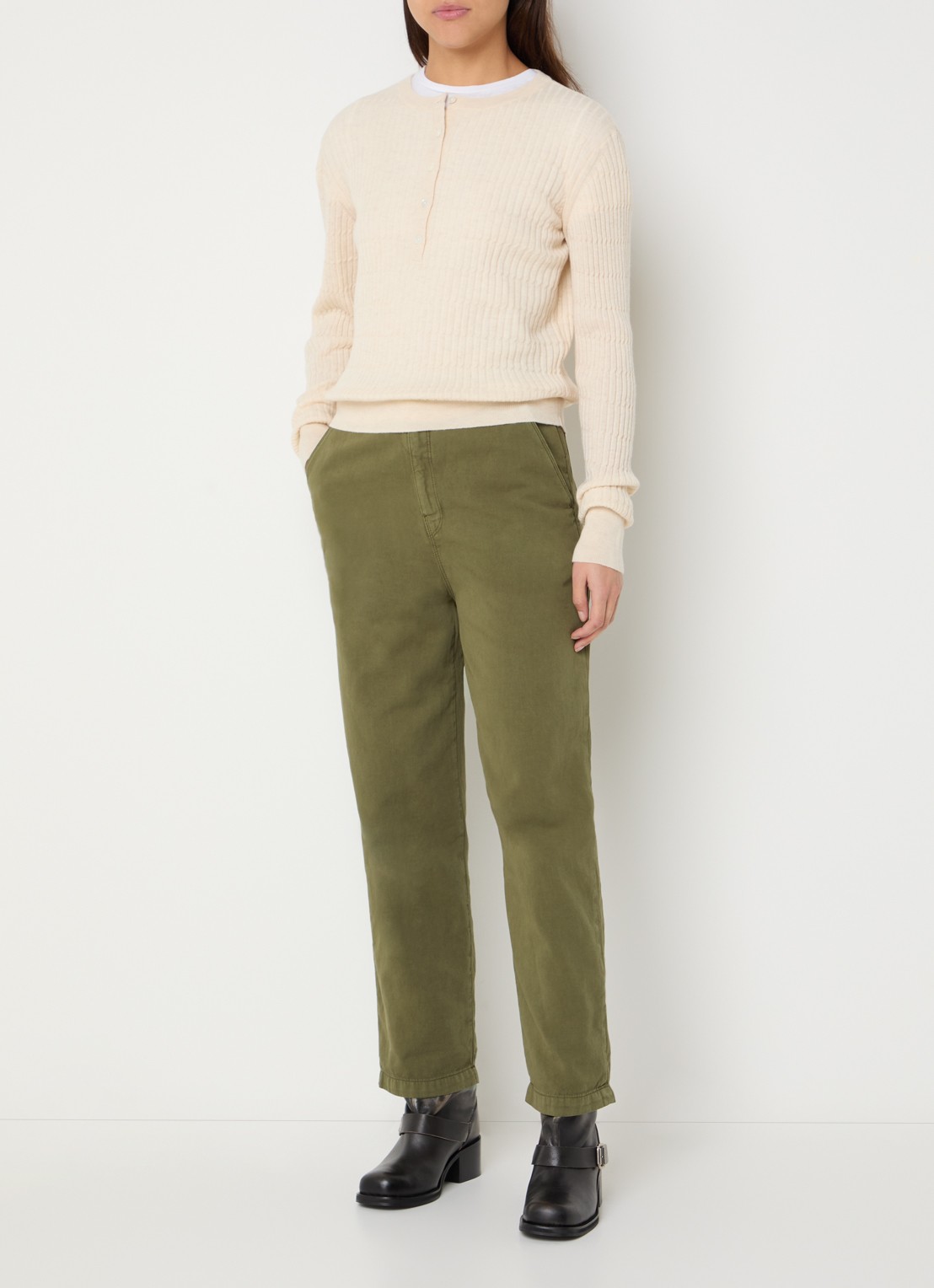 Bellerose Pasop high waist cropped tapered fit broek met steekzakken - voorkant 3 mosgroen