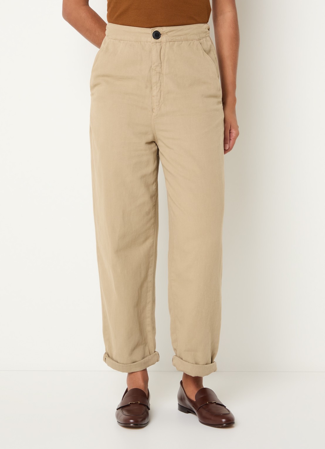 Bellerose Pasop high waist cropped tapered fit broek met steekzakken - detail beige