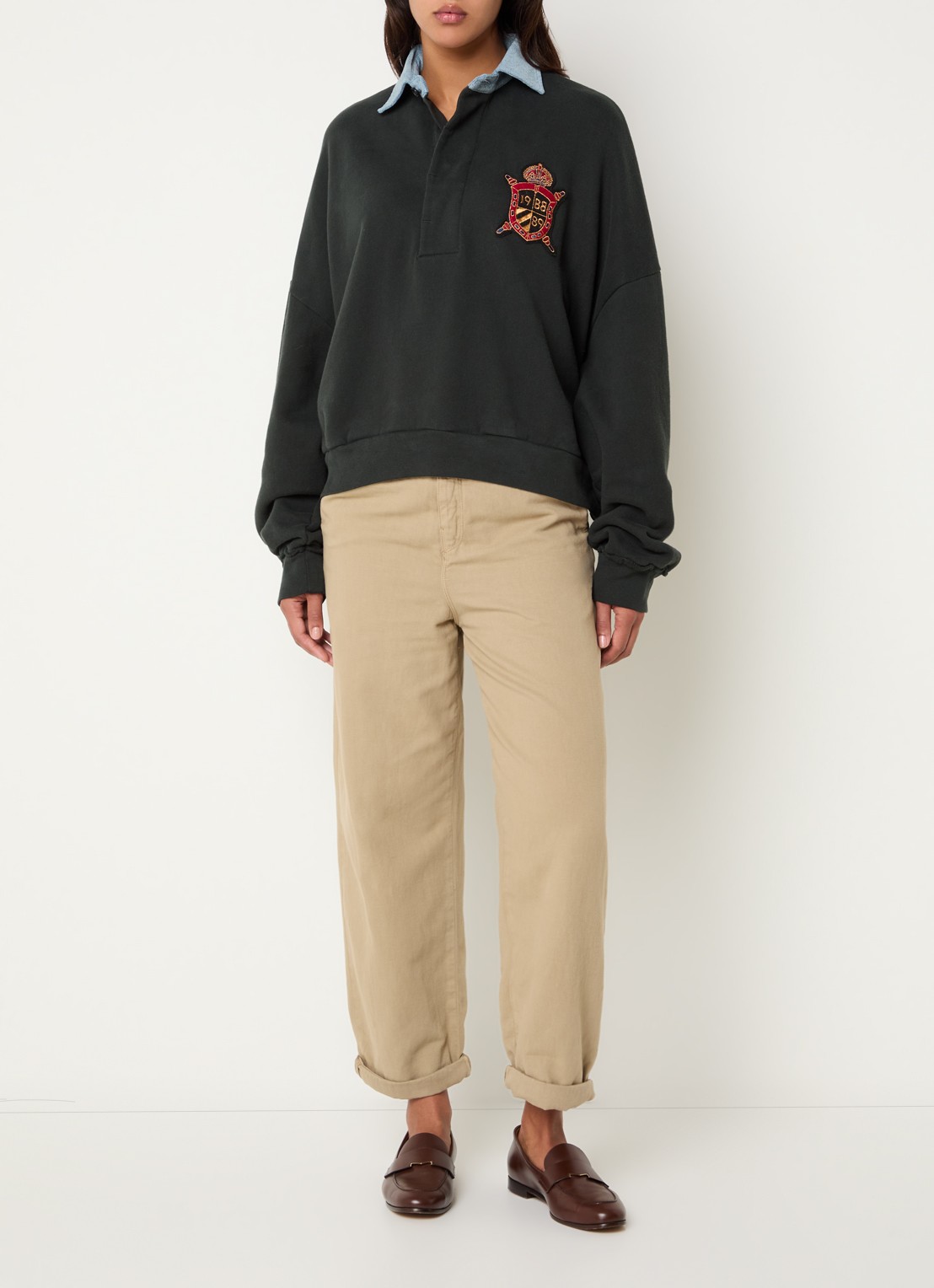 Bellerose Pasop high waist cropped tapered fit broek met steekzakken - voorkant 4 beige