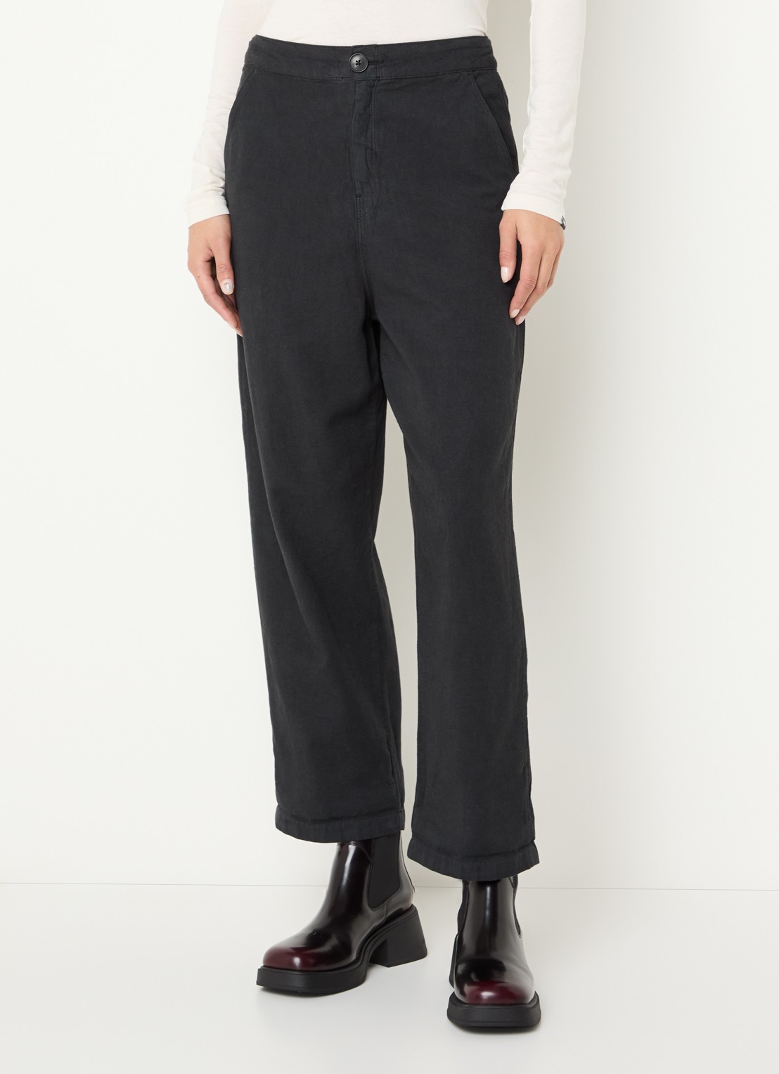 Bellerose Pasop high waist cropped tapered fit broek met steekzakken - detail 3 zwart