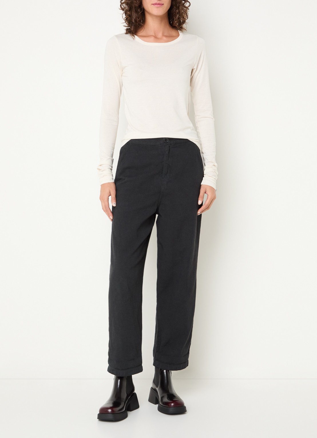Bellerose Pasop high waist cropped tapered fit broek met steekzakken - voorkant 3 zwart