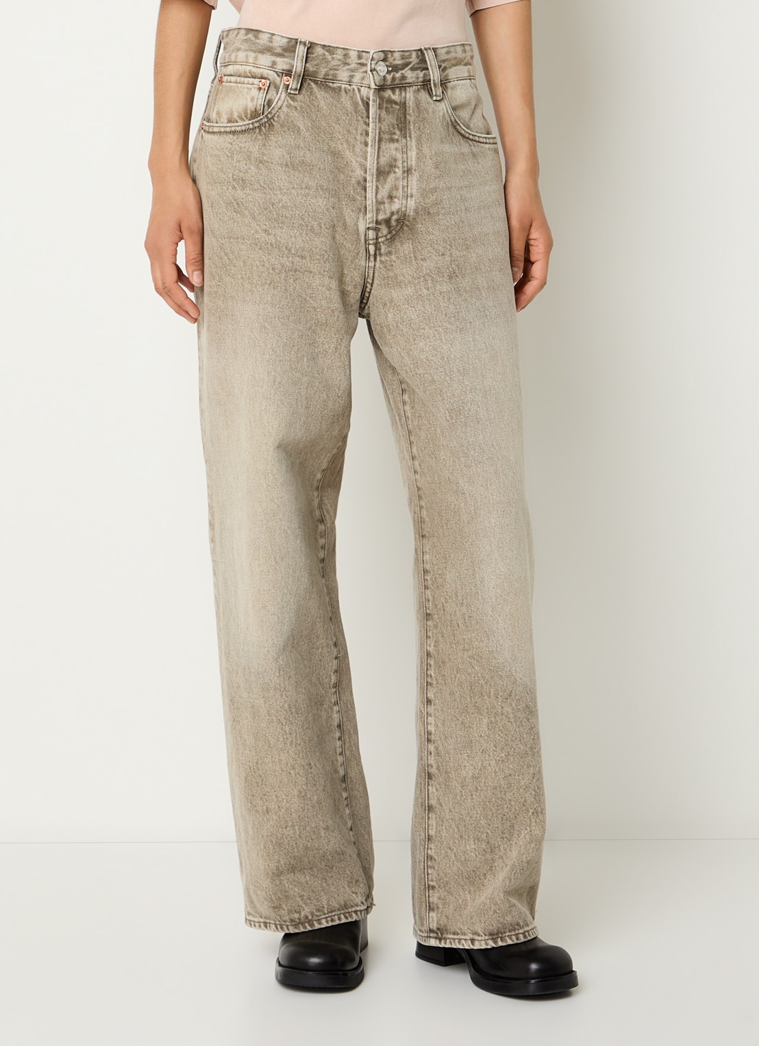 Bellerose Paty high waist wide leg jeans met gekleurde wassing - detail 4 khaki