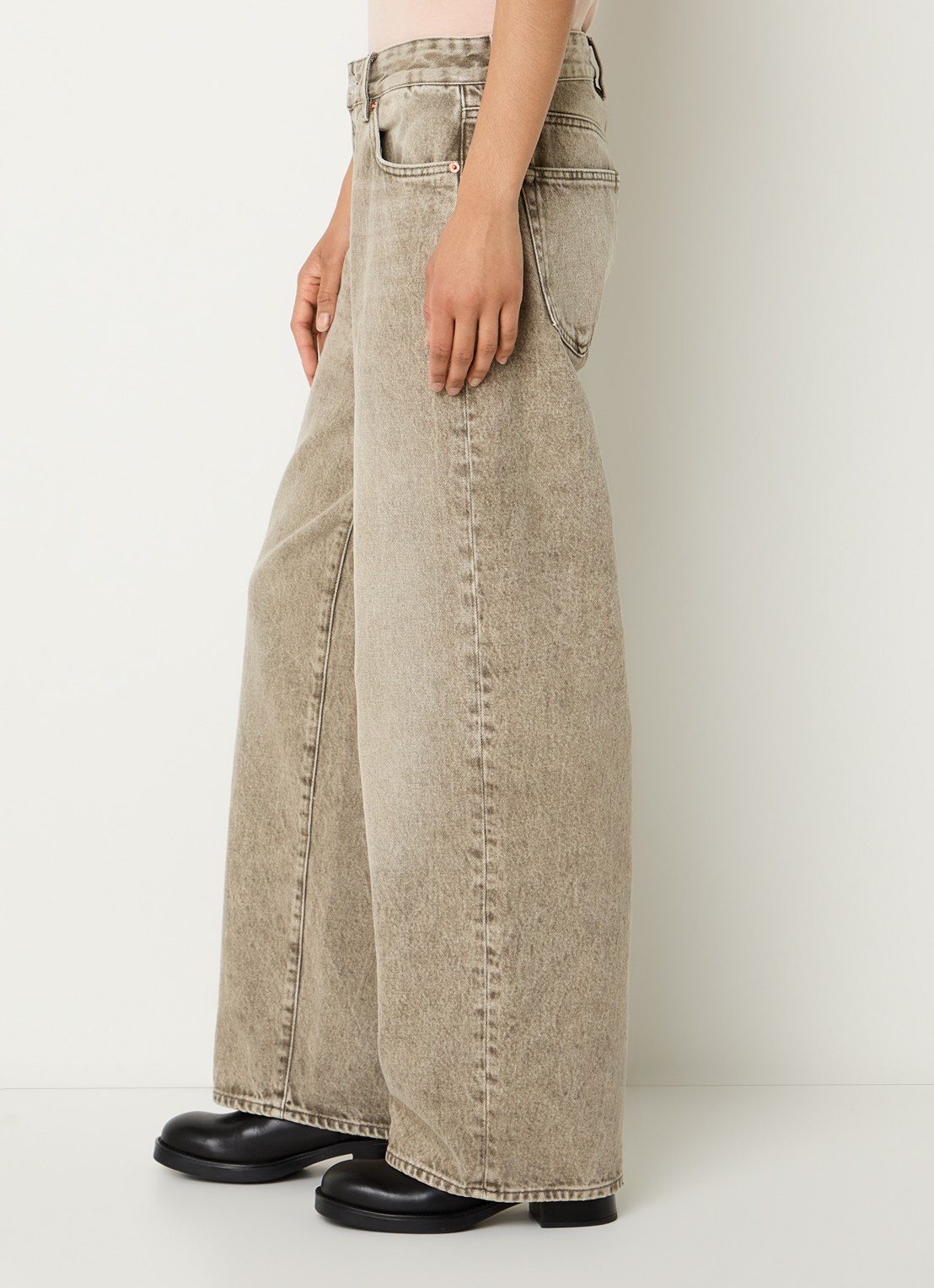 Bellerose Paty high waist wide leg jeans met gekleurde wassing - detail 5 khaki