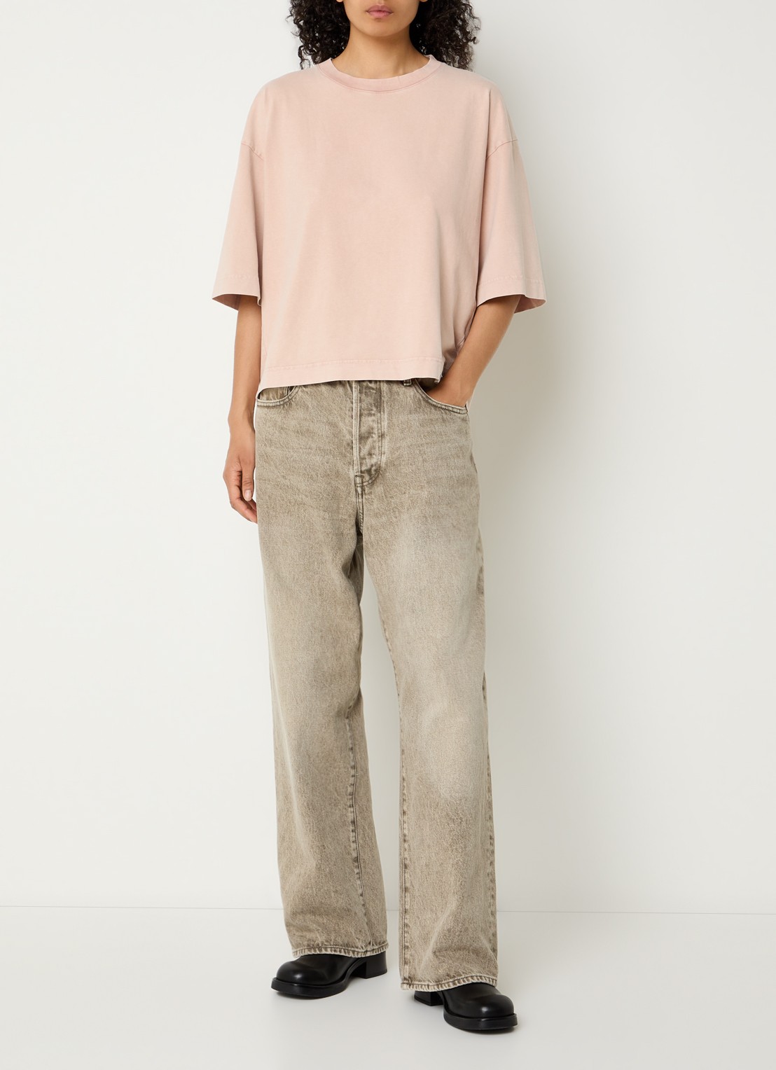 Bellerose Paty high waist wide leg jeans met gekleurde wassing - voorkant 2 khaki