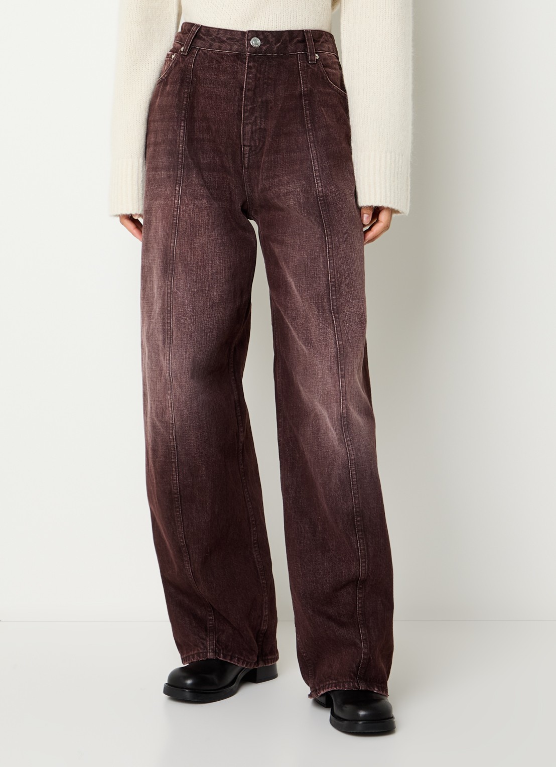 Bellerose Perl high waist balloon fit jeans met gekleurde wassing - detail 4 bordeauxrood