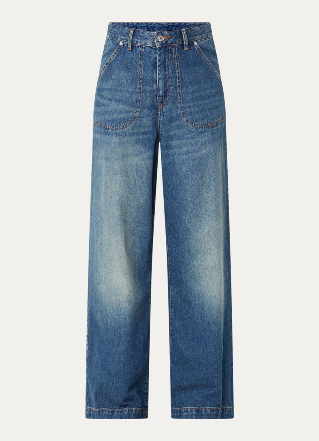 Bellerose Petula mid waist loose fit jeans met medium wassing en steekzakken - voorkant 2 indigo