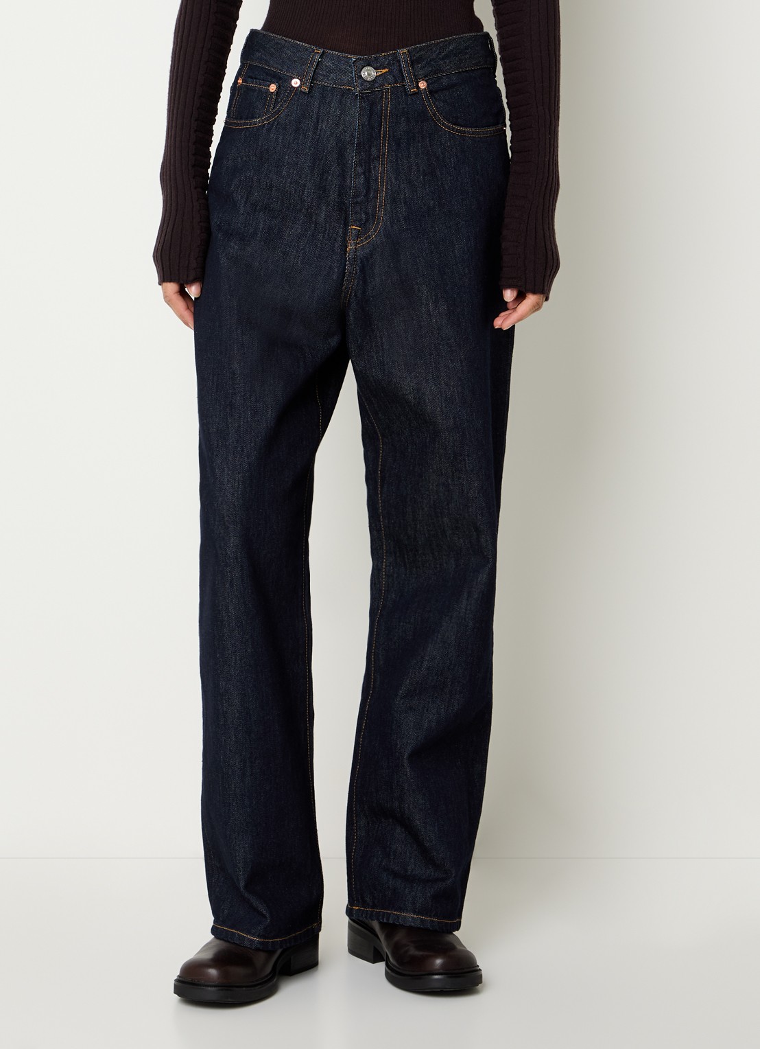 Bellerose Poker high waist wide leg jeans met donkere wassing - detail 3 indigo