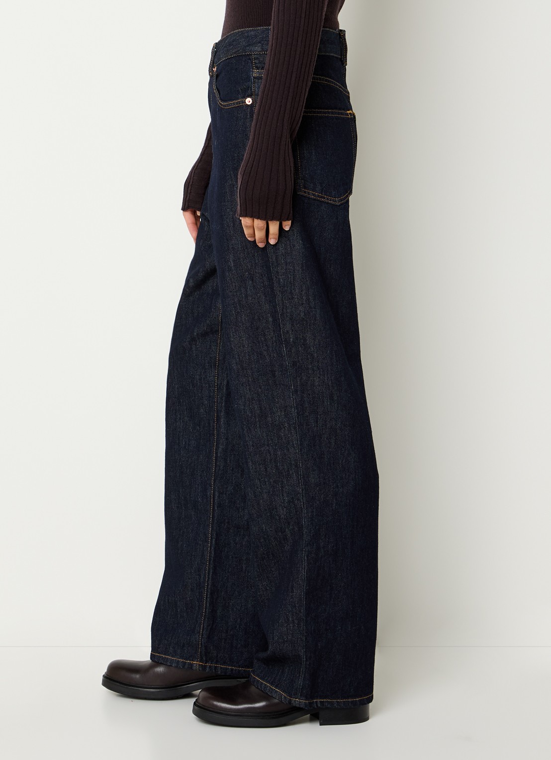 Bellerose Poker high waist wide leg jeans met donkere wassing - detail 4 indigo