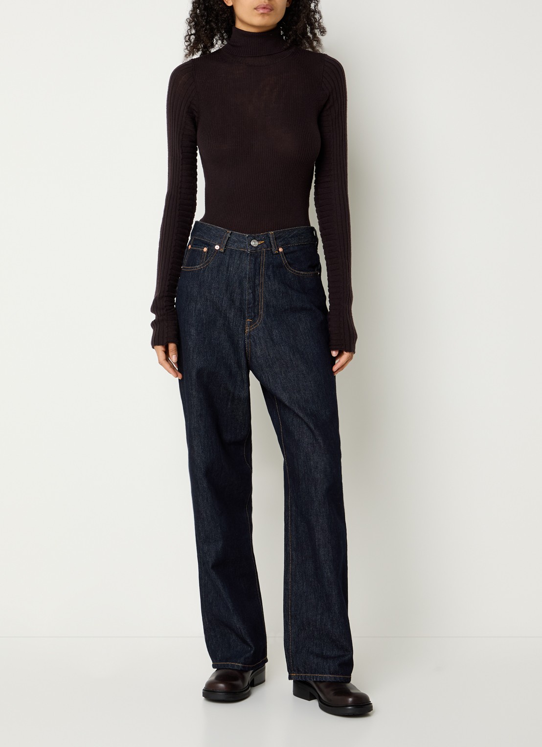 Bellerose Poker high waist wide leg jeans met donkere wassing - voorkant 2 indigo