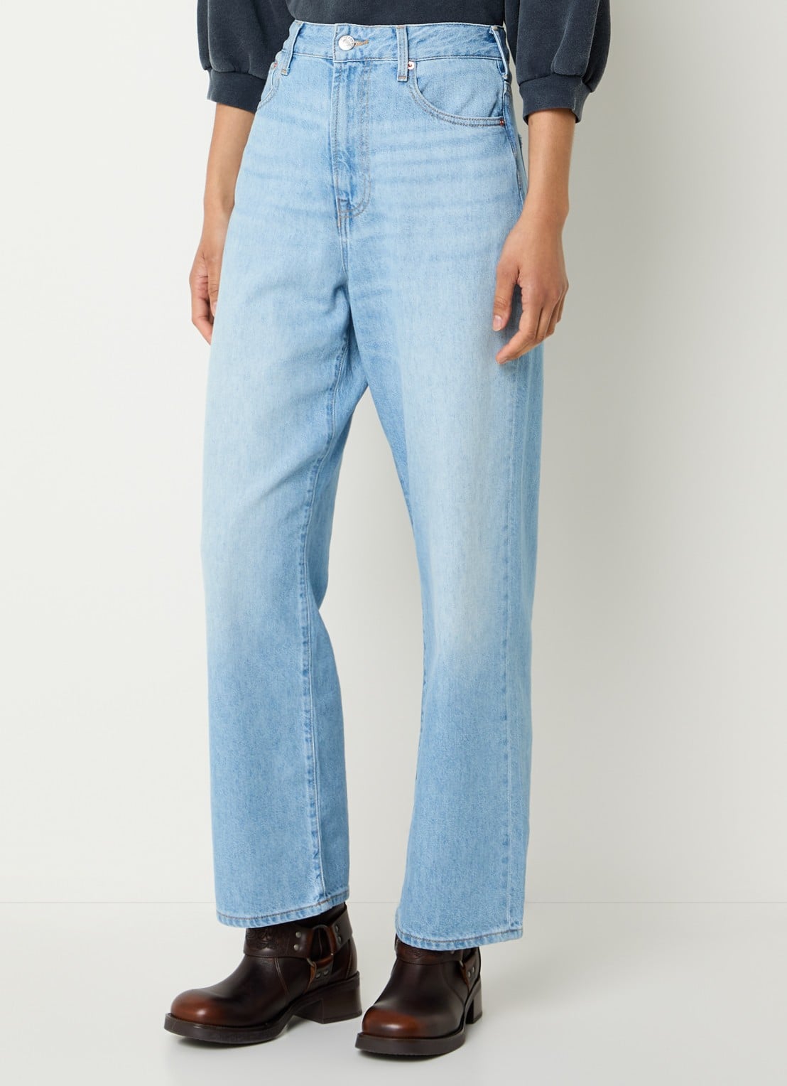 Bellerose Poker high waist wide leg jeans met lichte wassing - detail indigo