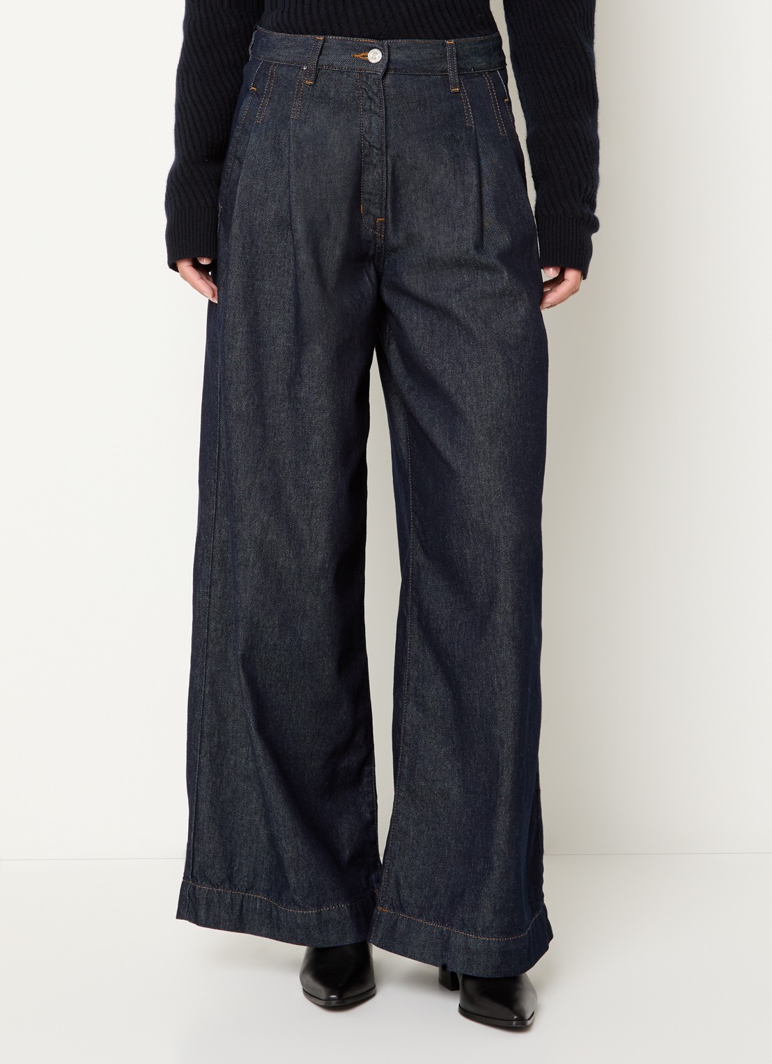 Bellerose Pops high waist wide fit jeans met donkere wassing - detail indigo