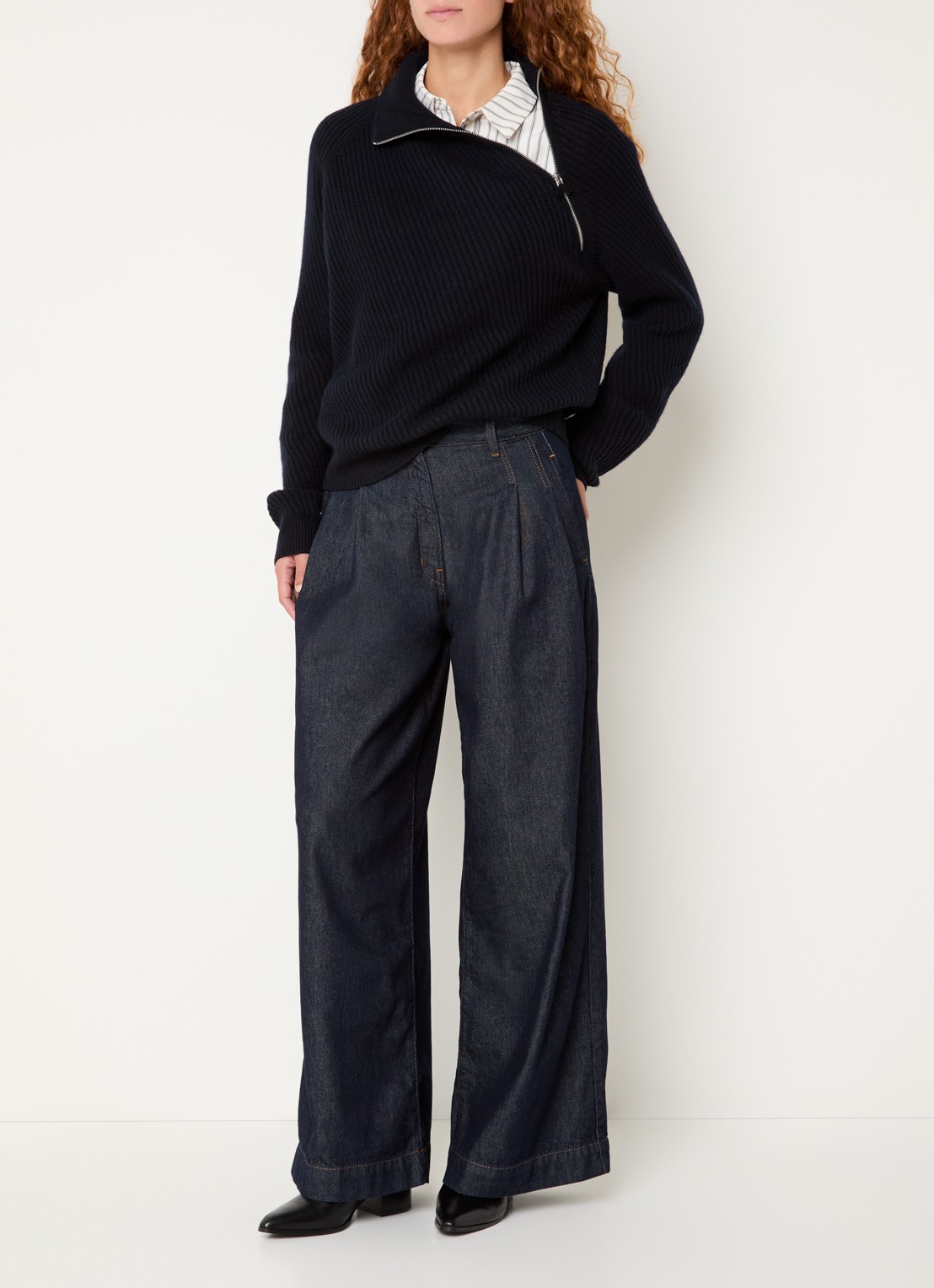 Bellerose Pops high waist wide fit jeans met donkere wassing - voorkant 4 indigo