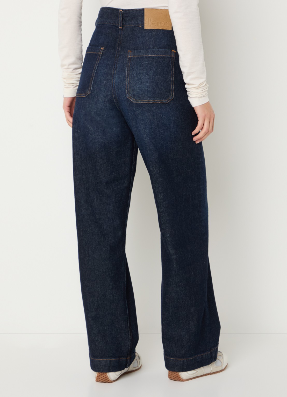 Bellerose Preston high waist wide fit jeans met donkere wassing - achterkant indigo