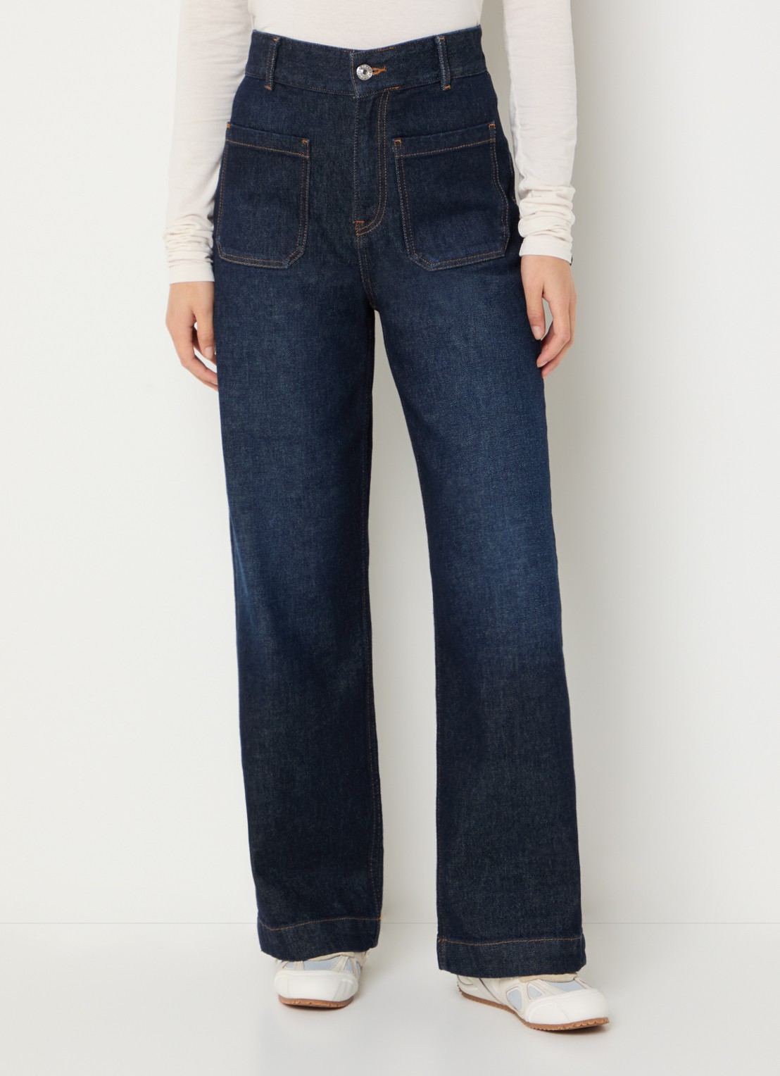 Bellerose Preston high waist wide fit jeans met donkere wassing - detail 4 indigo
