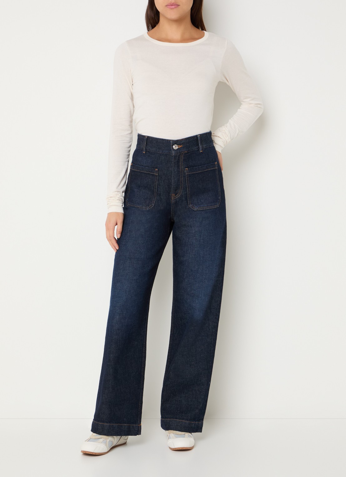 Bellerose Preston high waist wide fit jeans met donkere wassing - voorkant 3 indigo