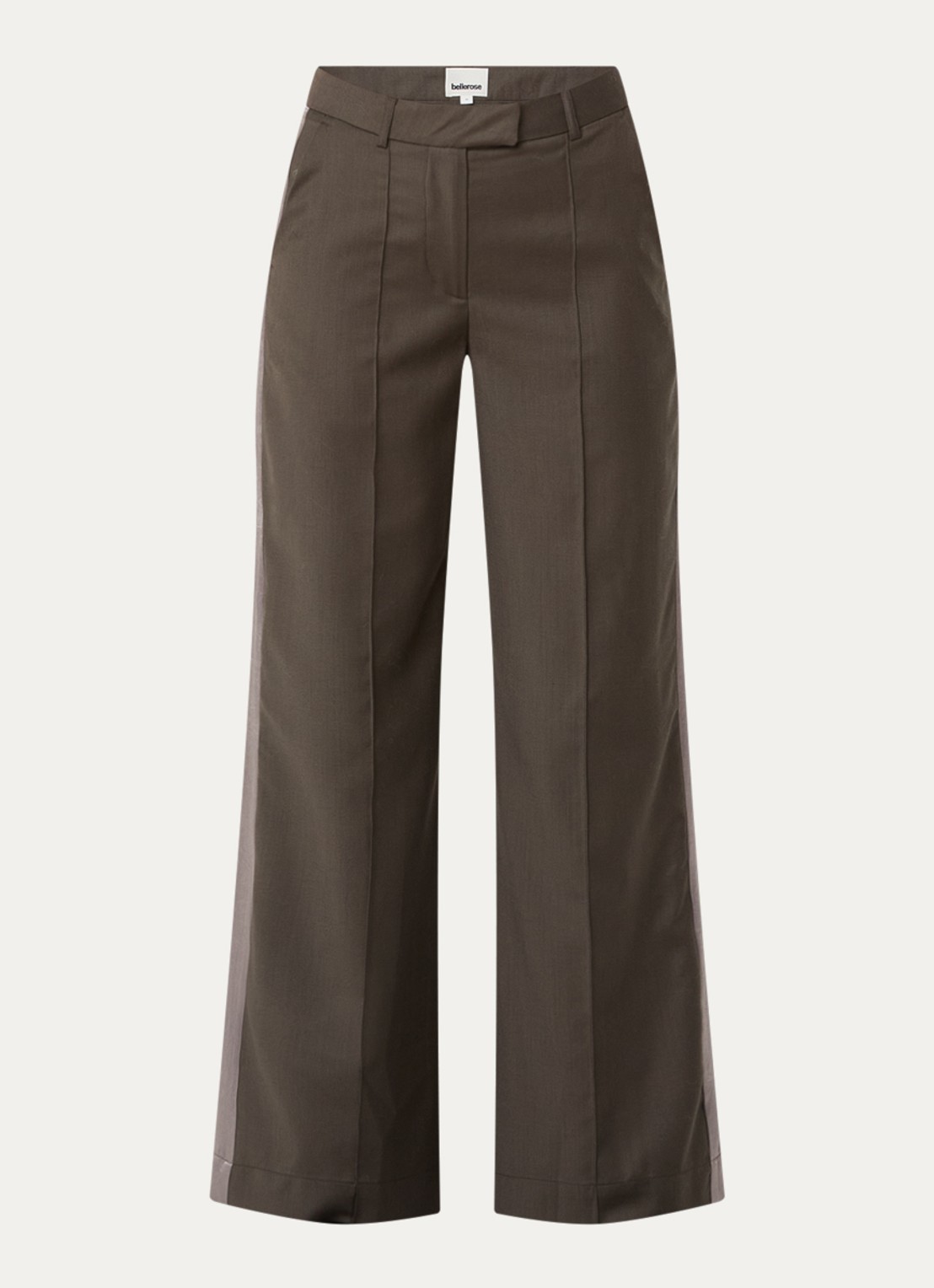 Bellerose Shine mid waist straight fit broek met steekzakken - voorkant 2 donkerbruin