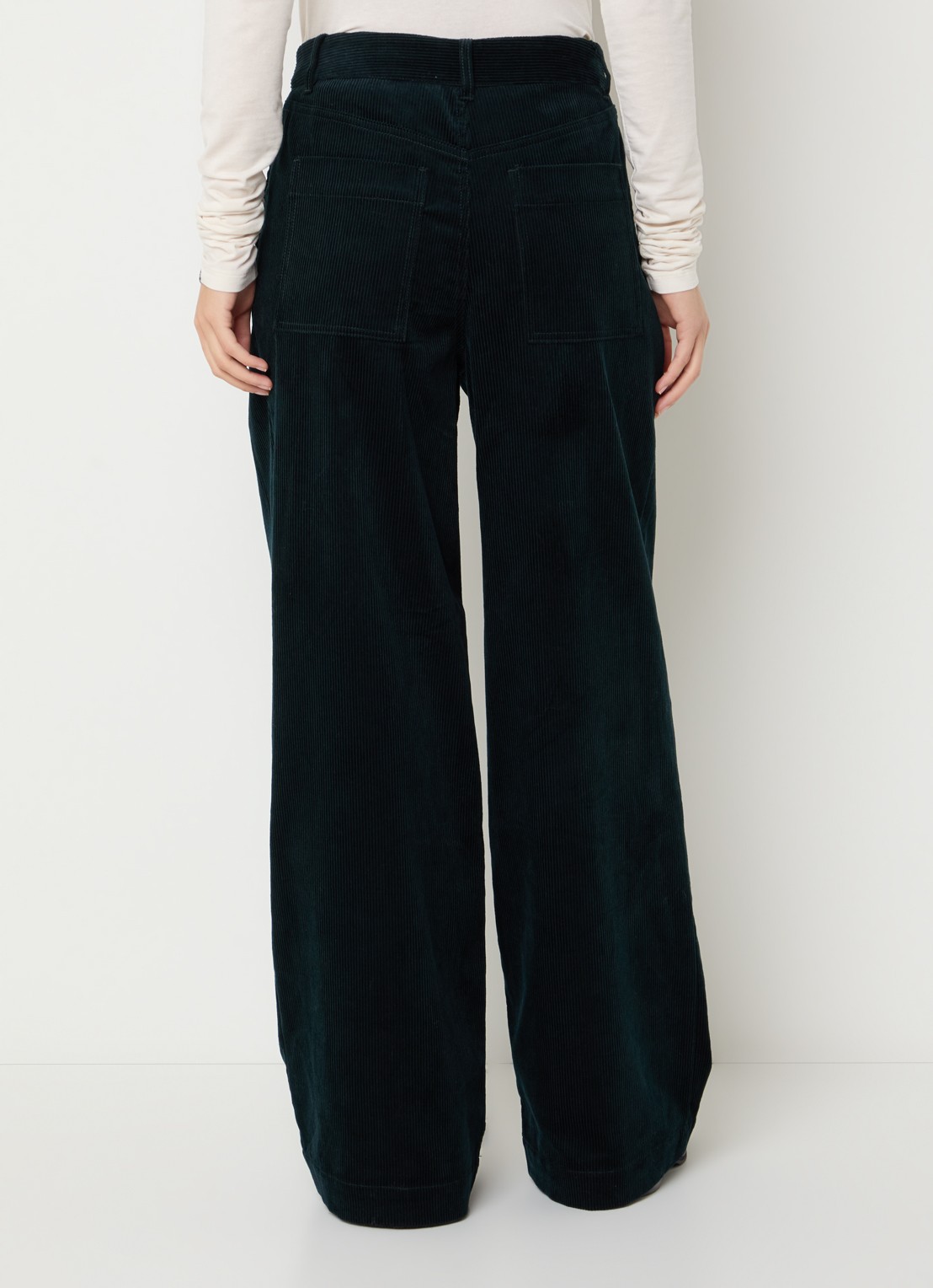 Bellerose Sixtine high waist wide fit broek met structuur - achterkant 3 donkergroen