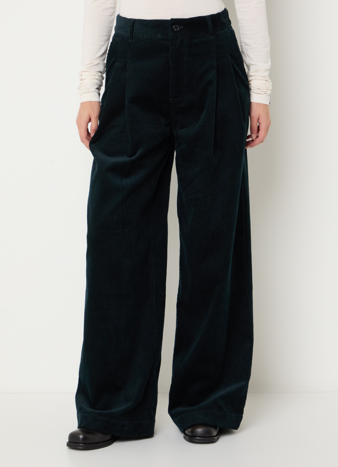 Bellerose Sixtine high waist wide fit broek met structuur - detail 4 donkergroen