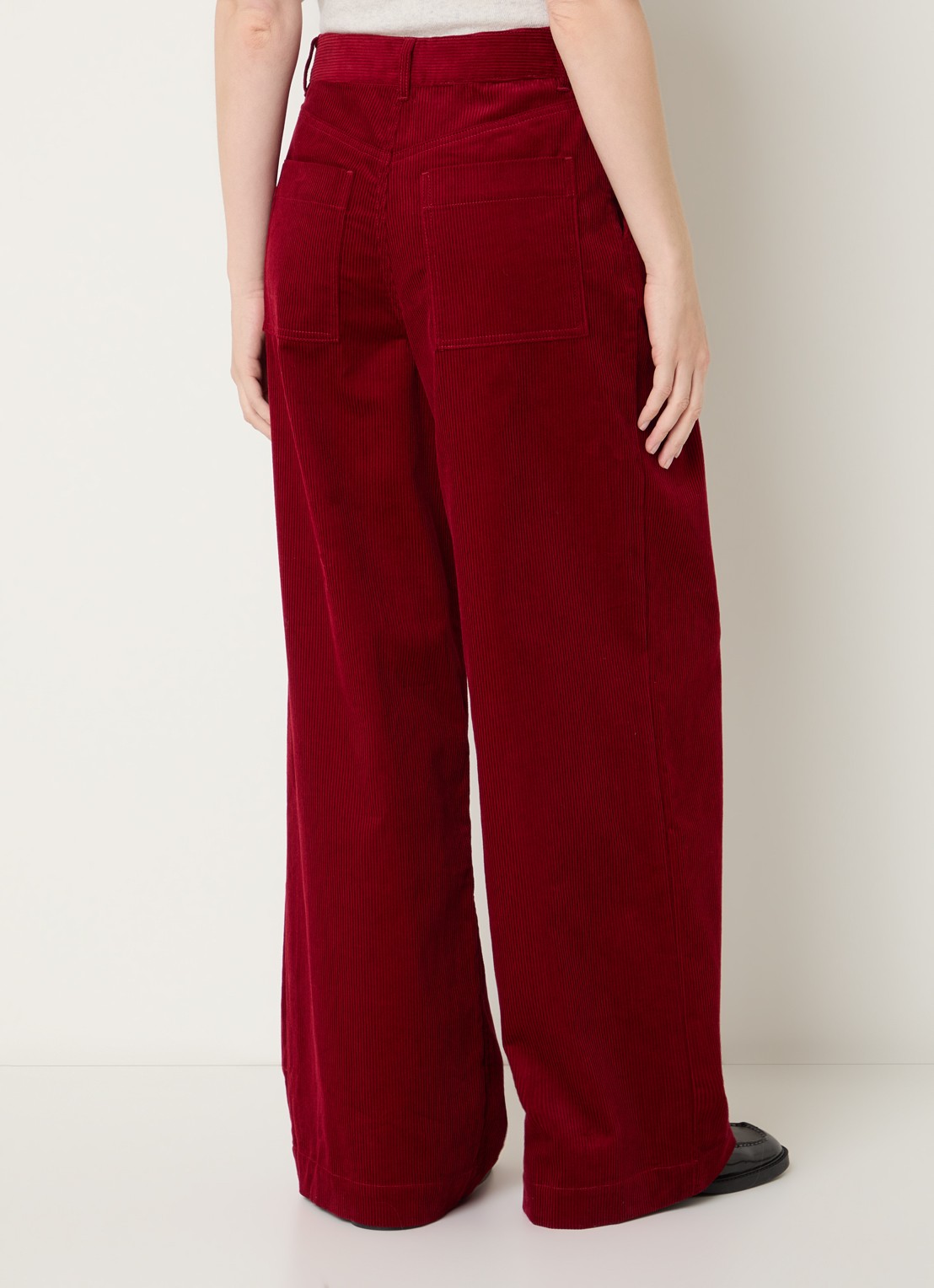 Bellerose Sixtine high waist wide fit broek met structuur - achterkant 3 donkerbeige