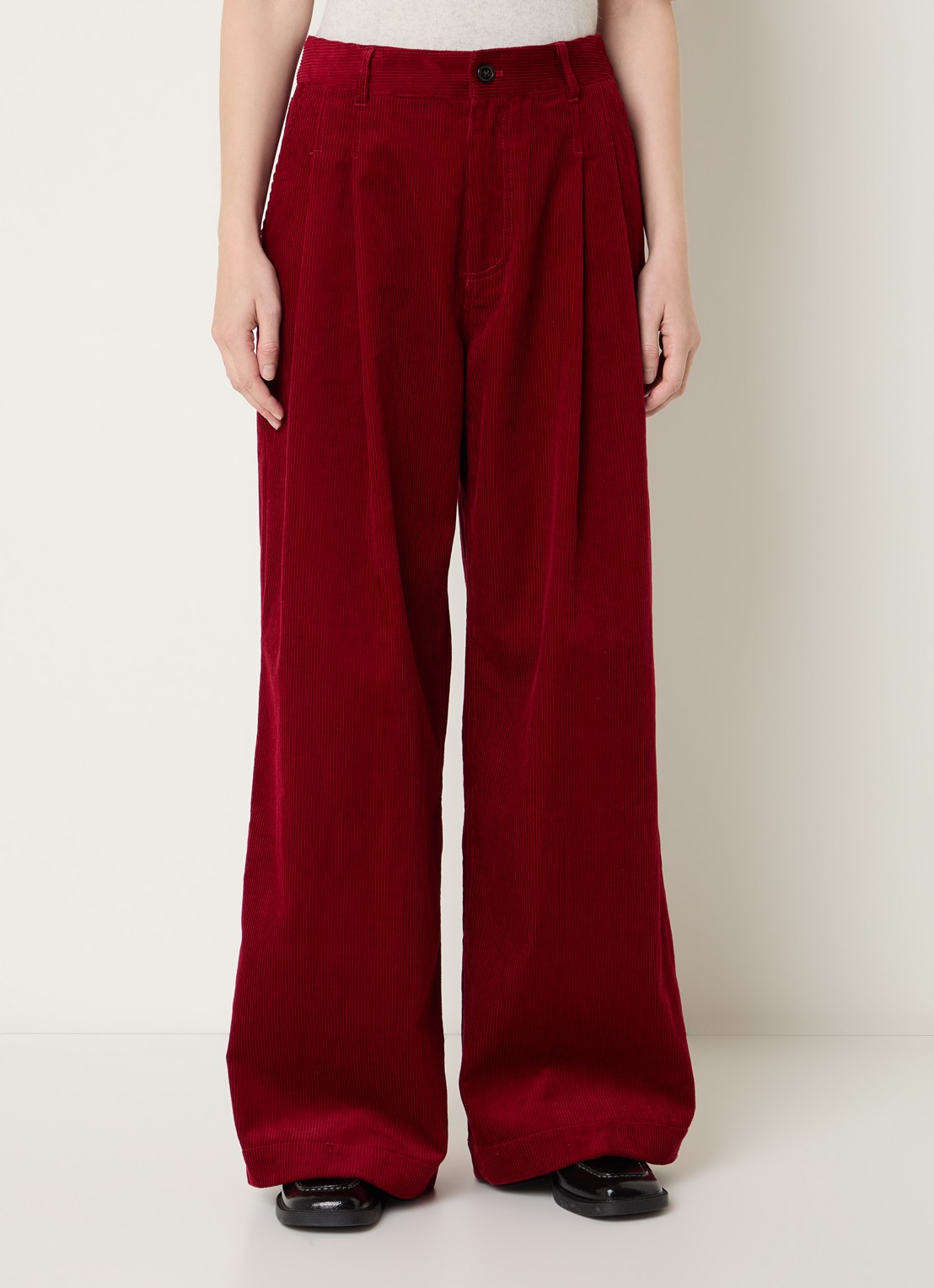 Bellerose Sixtine high waist wide fit broek met structuur - detail 4 donkerbeige