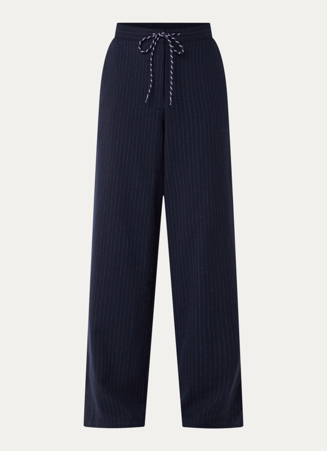 Bellerose Solene mid waist loose fit broek in wolblend met krijtstreep en steekzakken - voorkant 2 donkerblauw