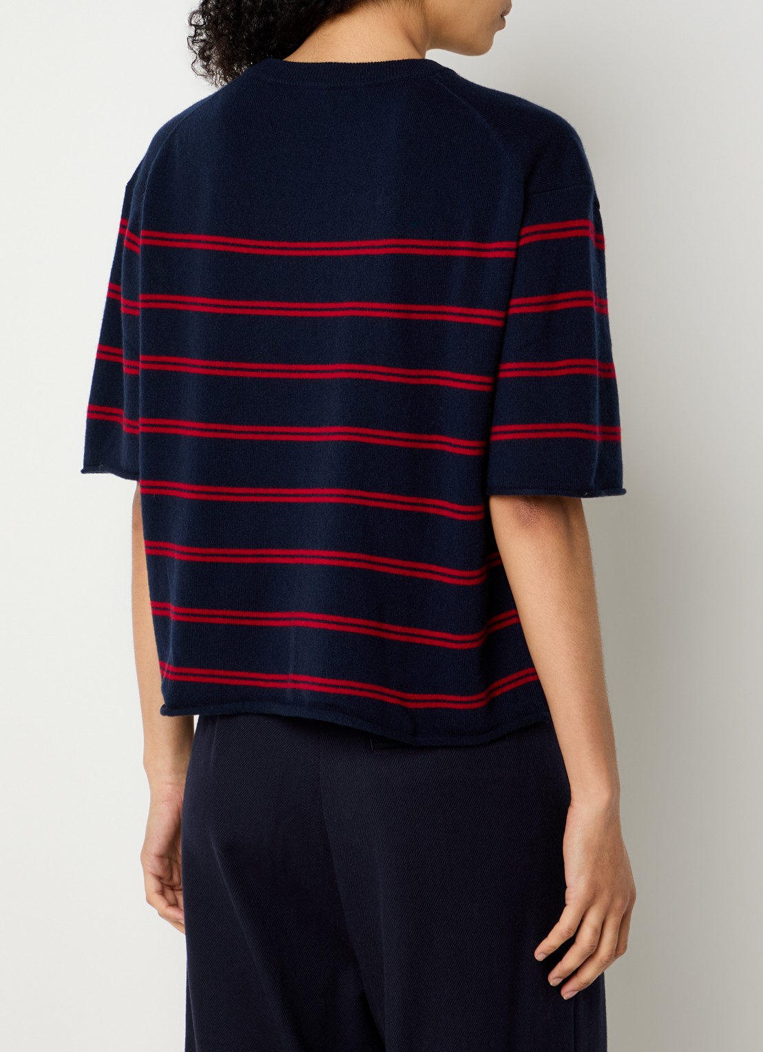 Bellerose Sonza fijngebreide pullover in kasjmierblend met streepprint - achterkant 3 donkerblauw
