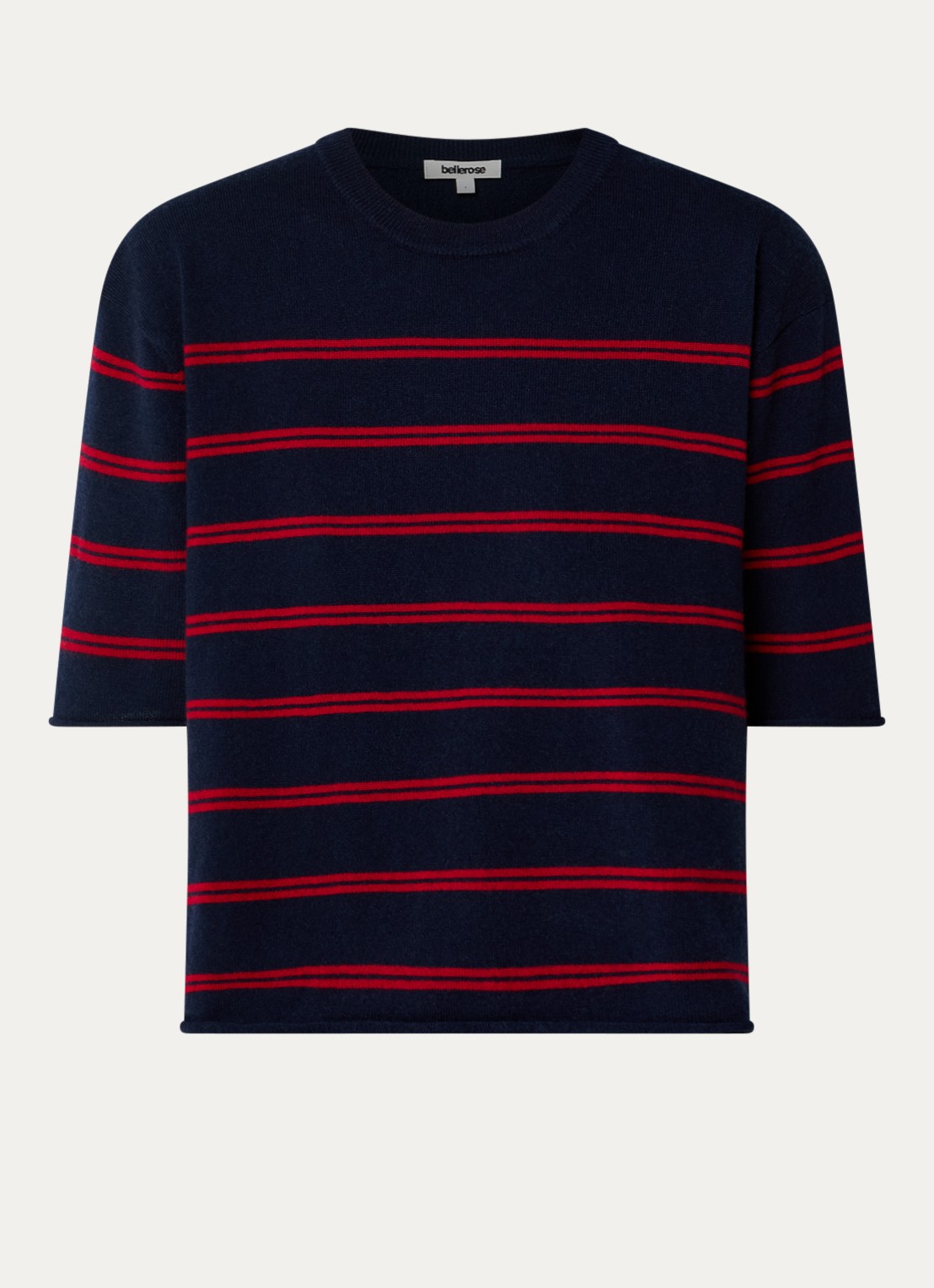 Bellerose Sonza fijngebreide pullover in kasjmierblend met streepprint - voorkant donkerblauw