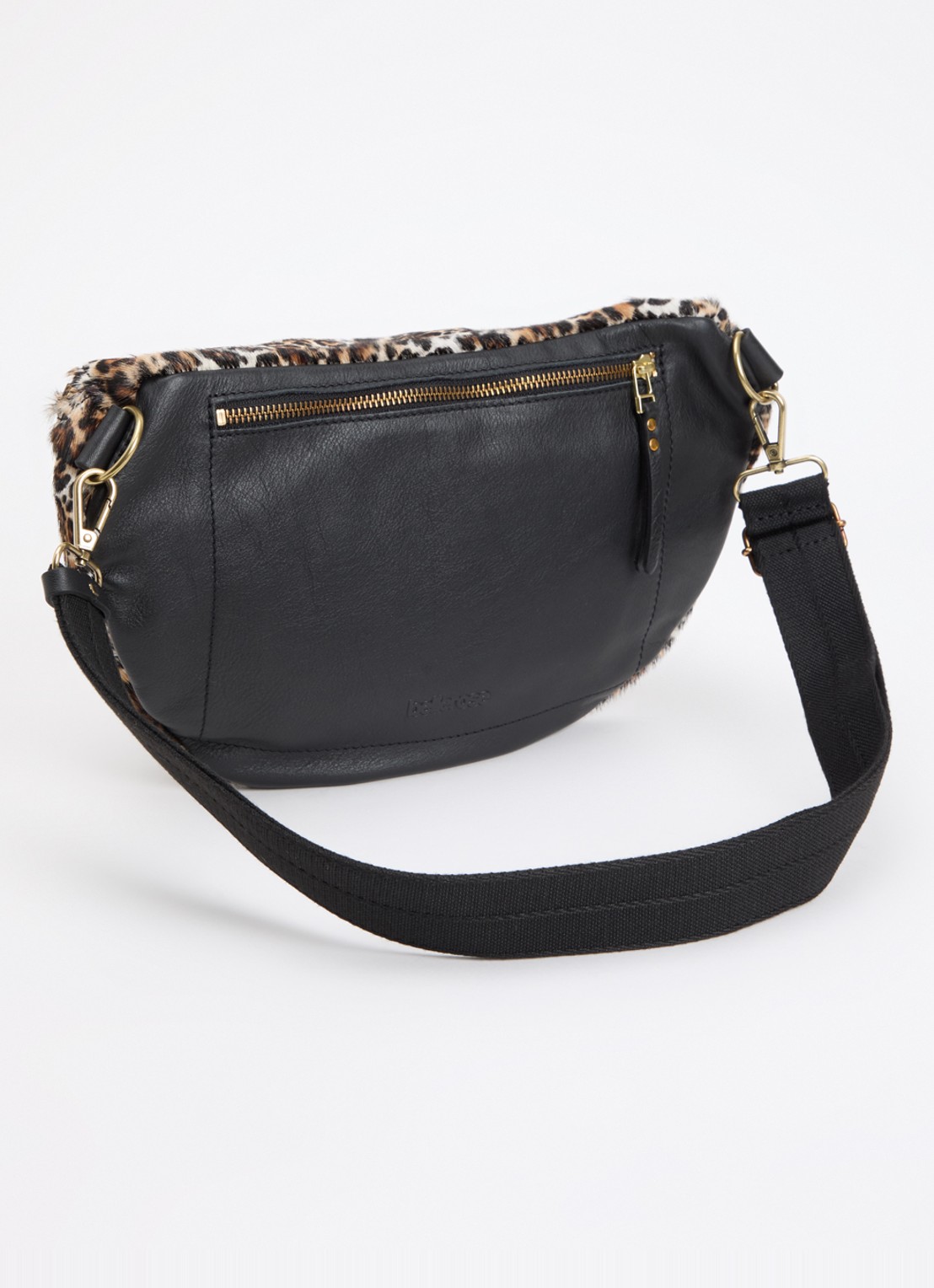 Bellerose Souply crossbodytas van leer met ponyhair en panterprint - achterkant 4 bruin