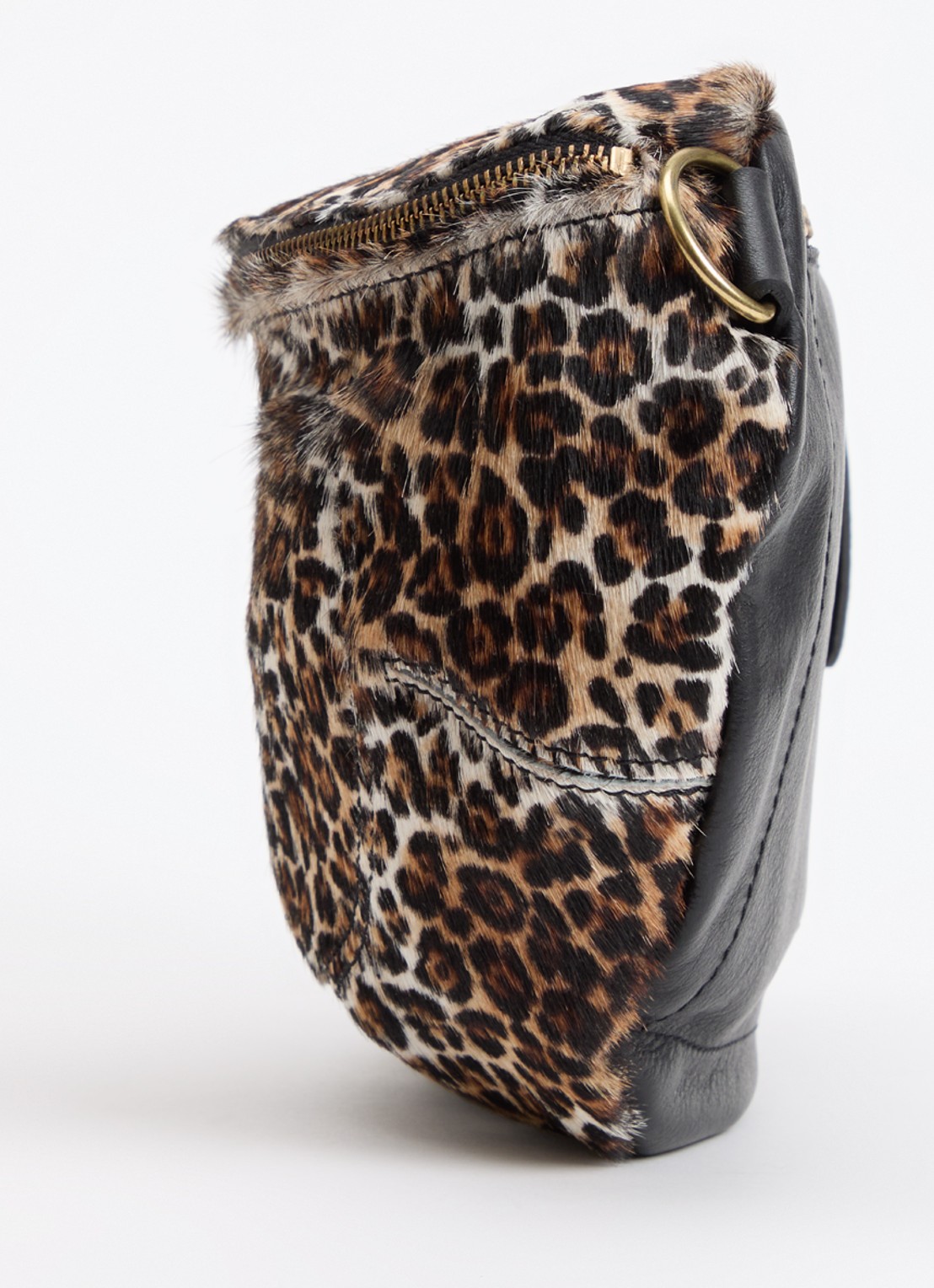 Bellerose Souply crossbodytas van leer met ponyhair en panterprint - detail 2 bruin