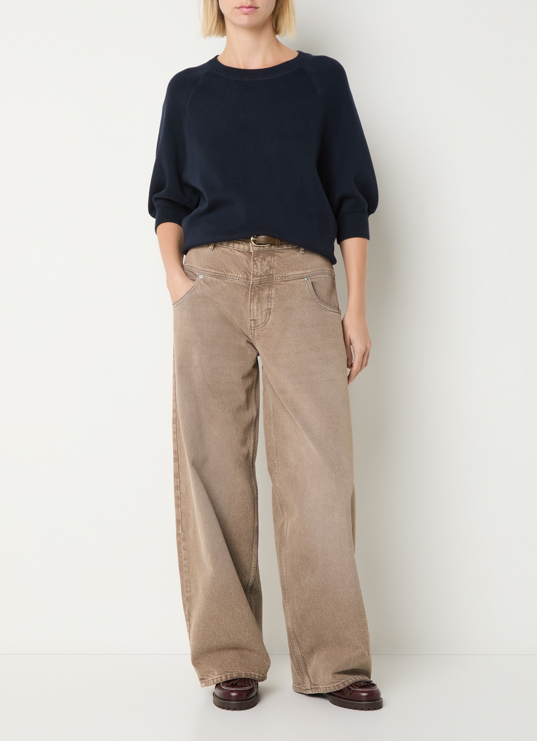 Bellerose Swan high waist wide leg jeans met gekleurde wassing - voorkant 2 lichtbruin