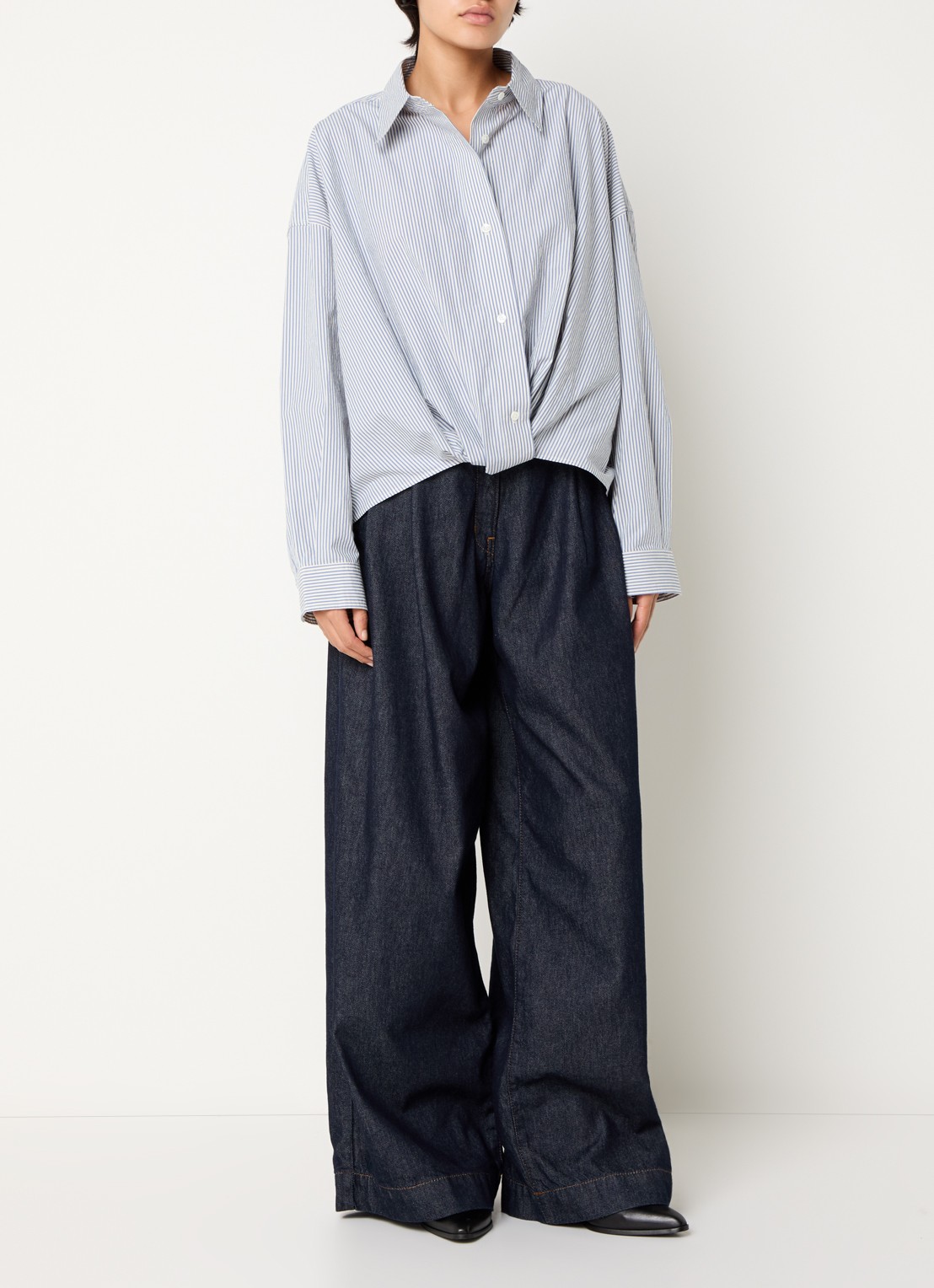 Bellerose Tonny oversized blouse met streepprint - voorkant 2 antraciet