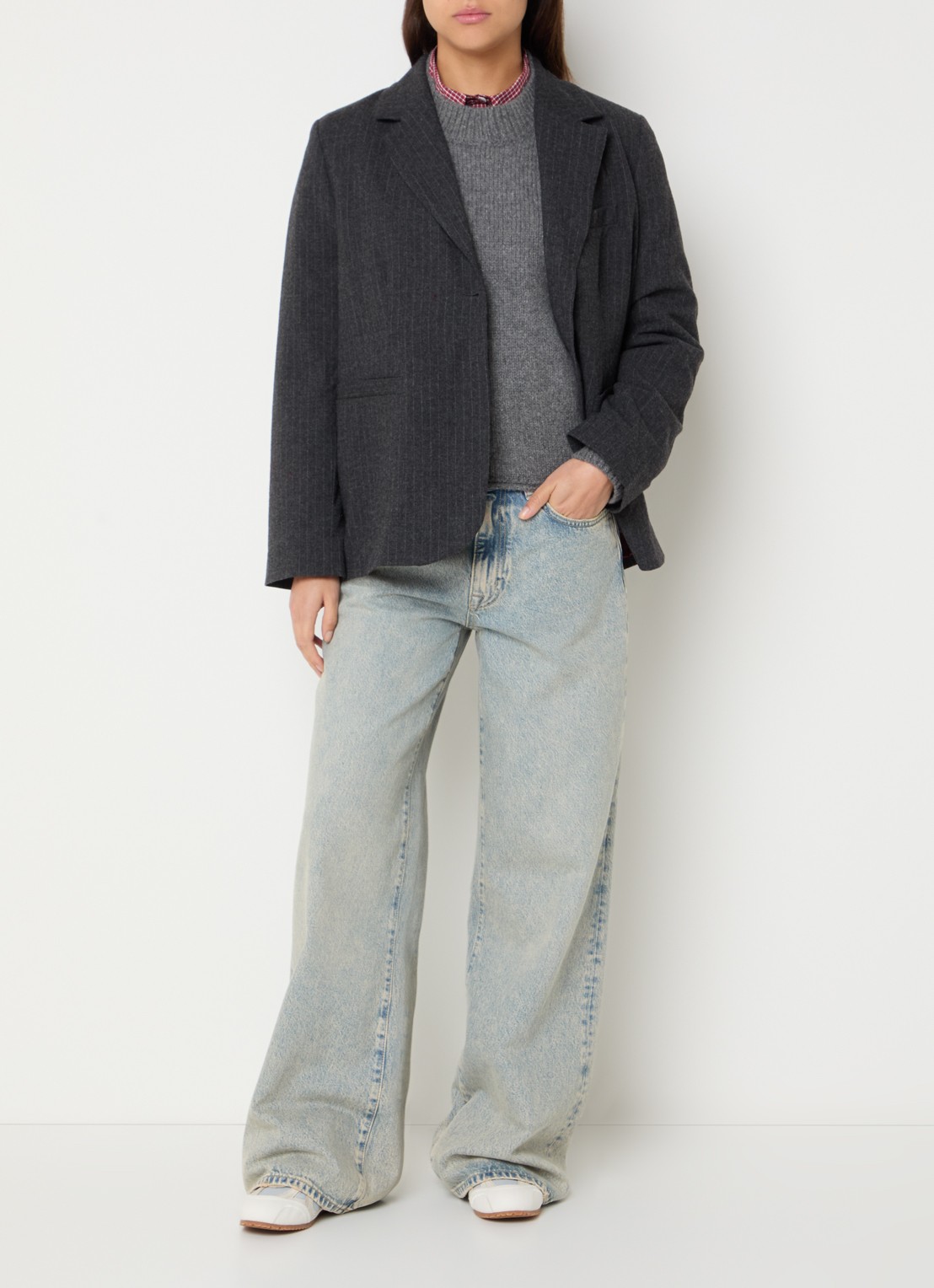 Bellerose Valenti oversized blazer in wolblend  - voorkant 2 donkergrijs