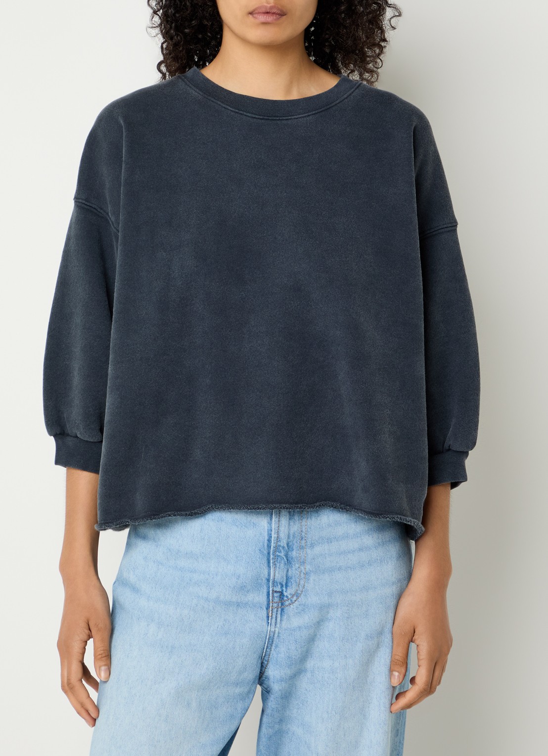 Bellerose Vicske sweater met verwassen afwerking - detail donkerblauw