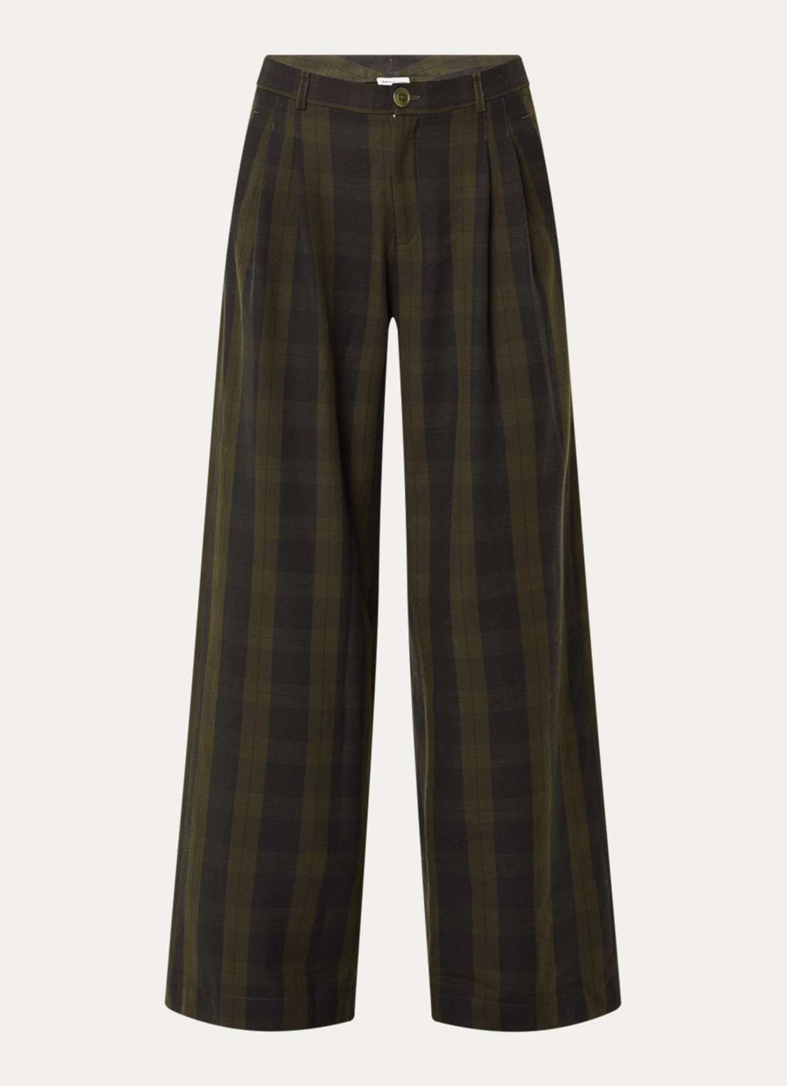 Bellerose Volkert high waist wide fit broek met ruitdessin - voorkant 2 donkergroen