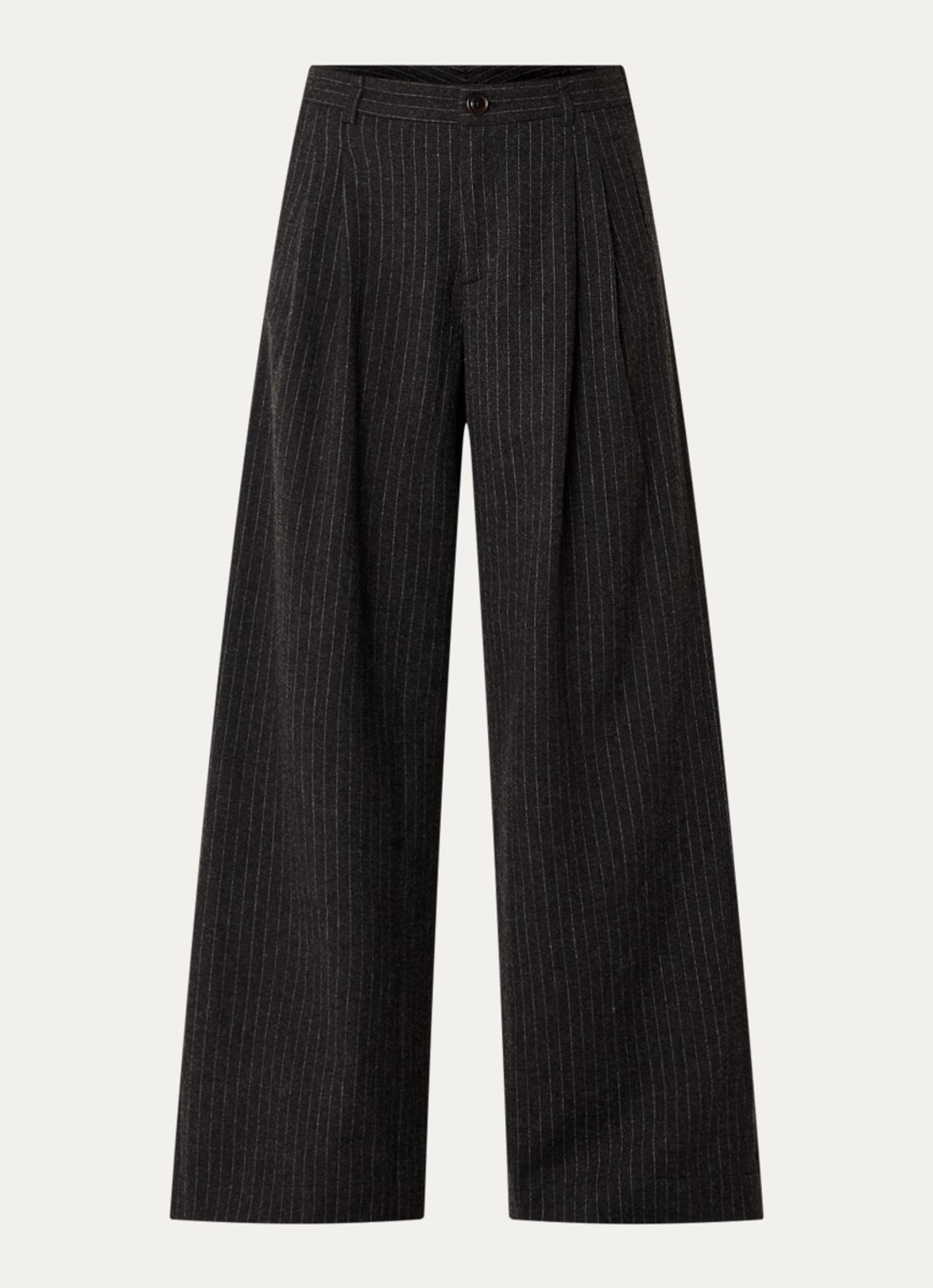 Bellerose Volkert high waist wide fit pantalon in wolblend met krijtstreep - voorkant 3 antraciet