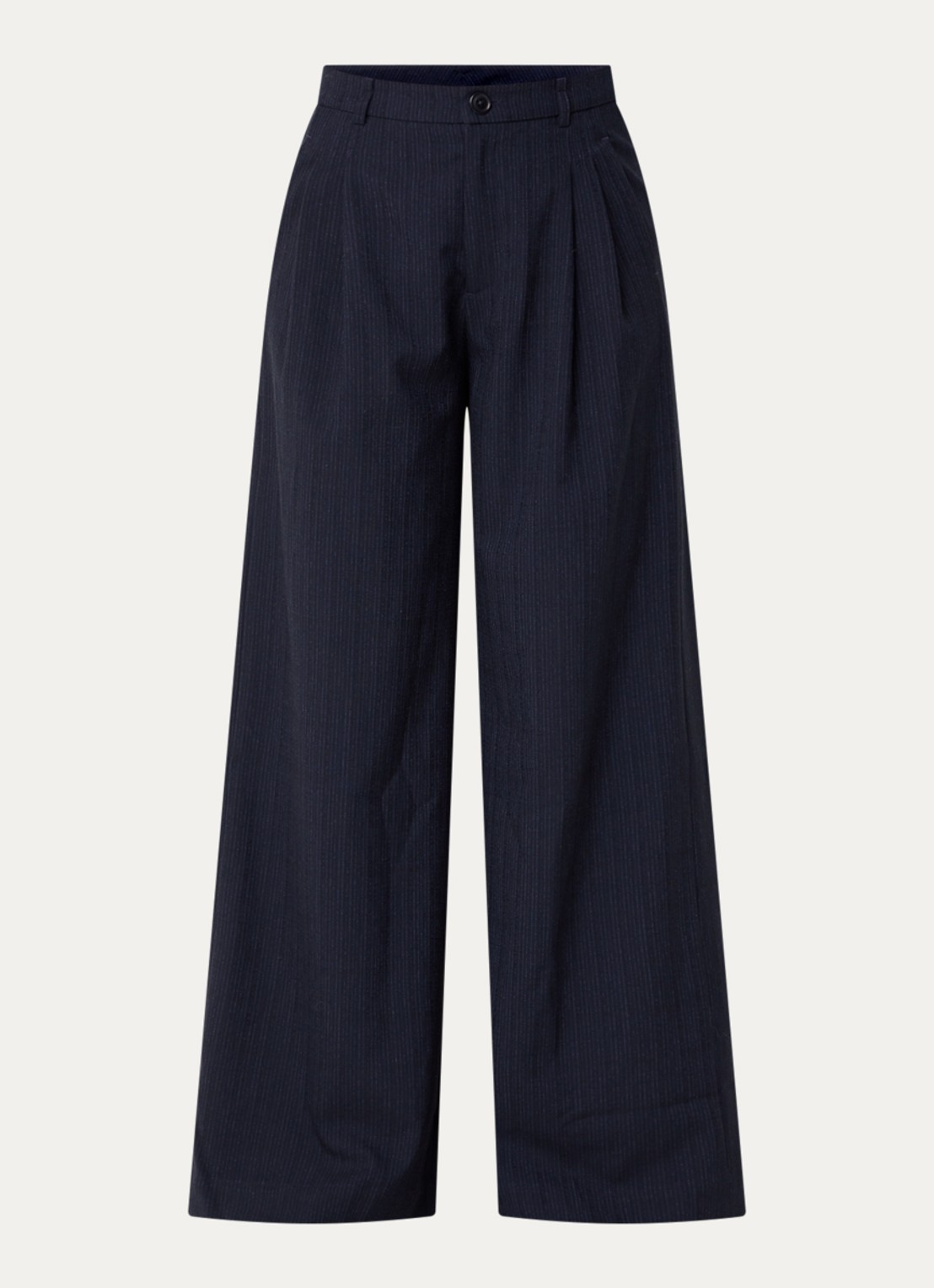 Bellerose Volkert61 mid waist wide fit pantalon in wolblend met krijtstreep  - voorkant donkerblauw