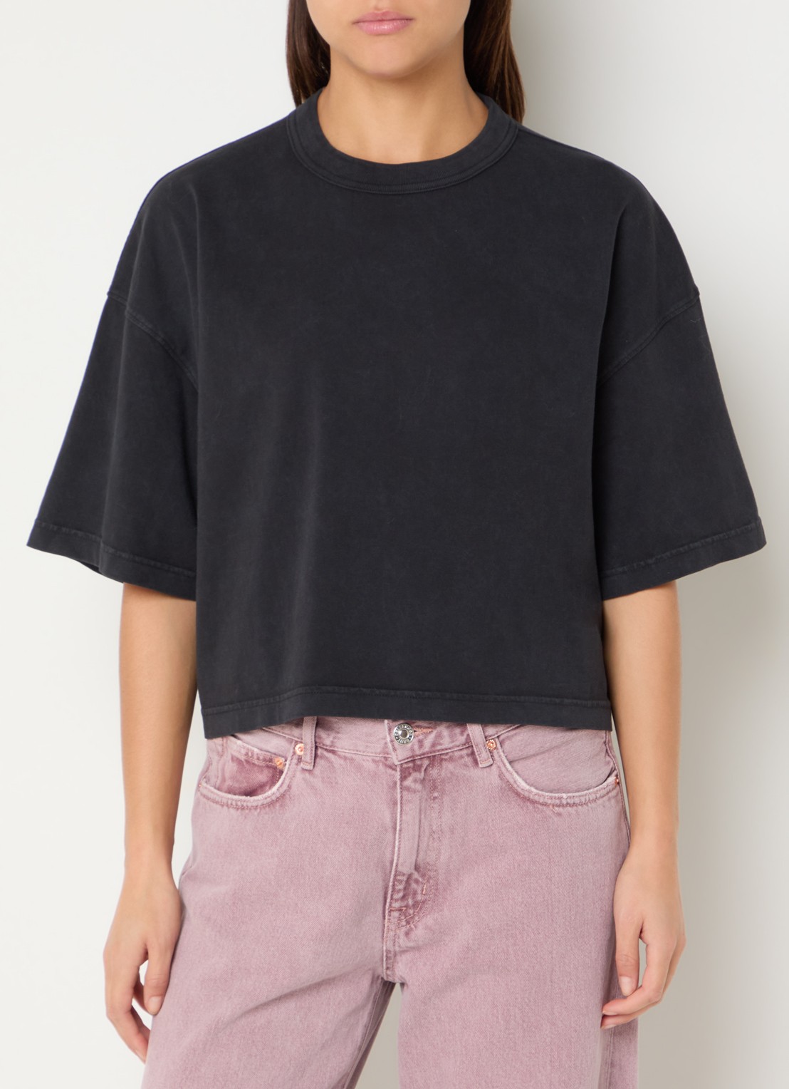 Bellerose Voss cropped T-shirt met ronde hals - detail antraciet